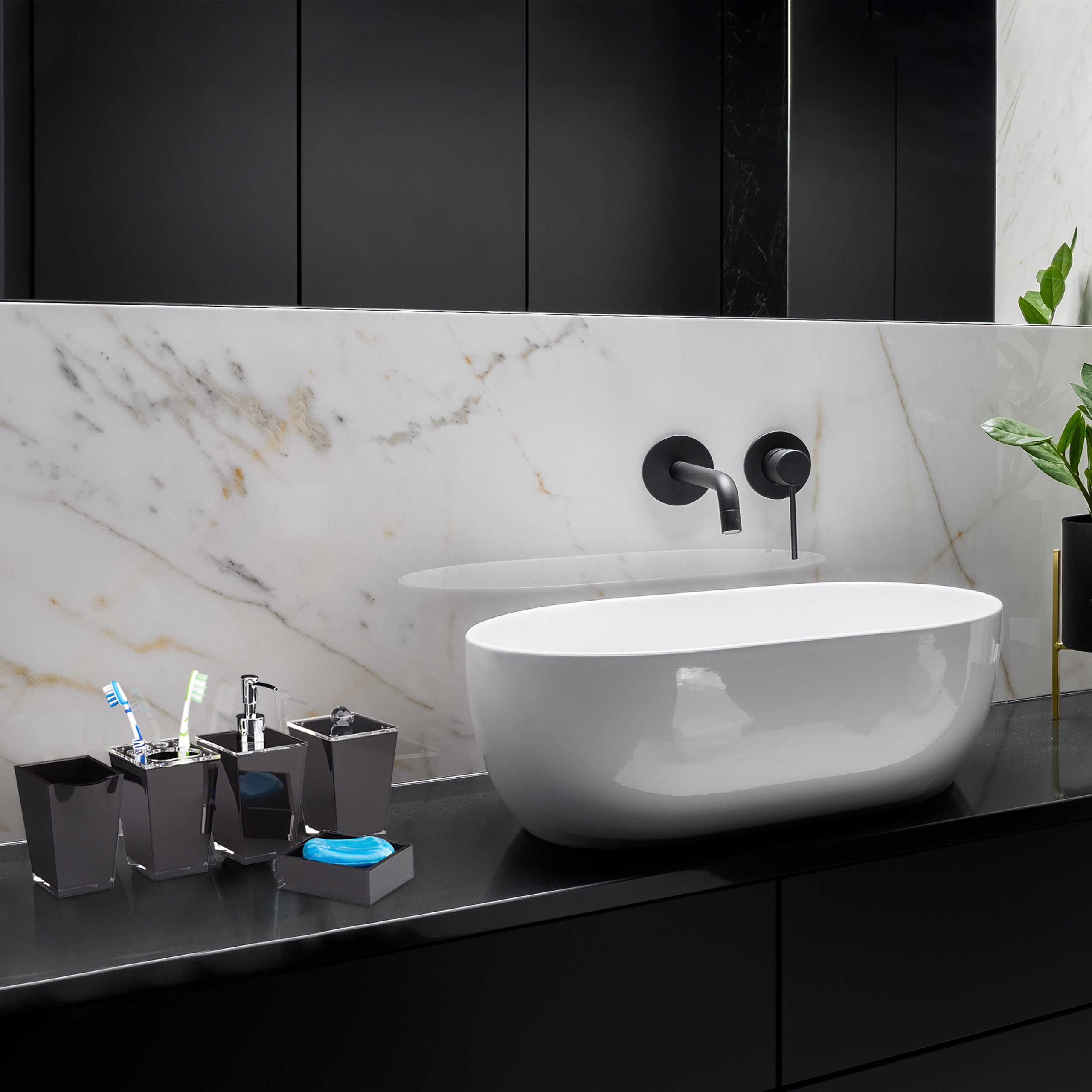 Badaccessoires Set Seifenspender Seifenschale Zahnputz Set