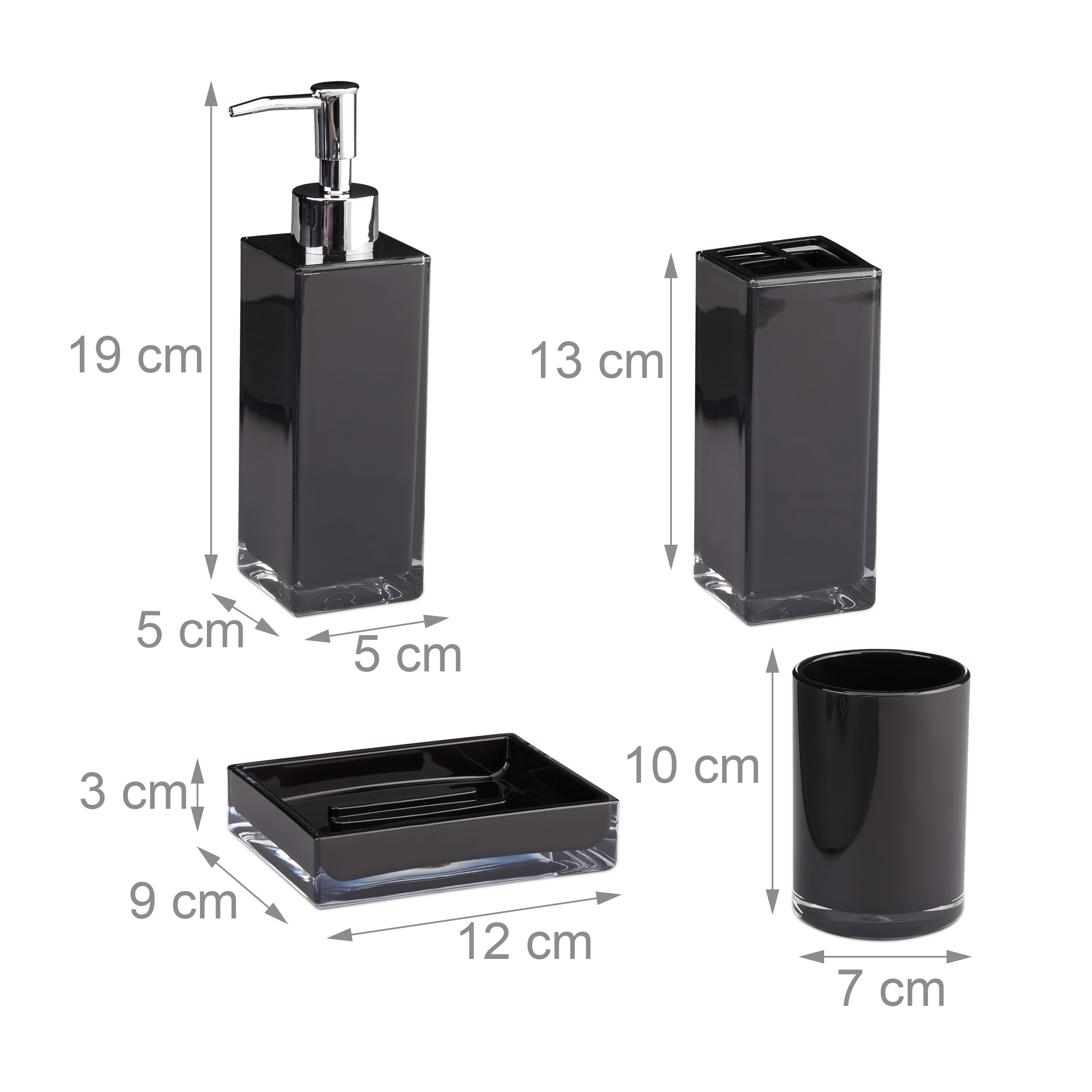 Badaccessoires Set 4-teilig, Badset schwarz, weiß, Badzubehör modern