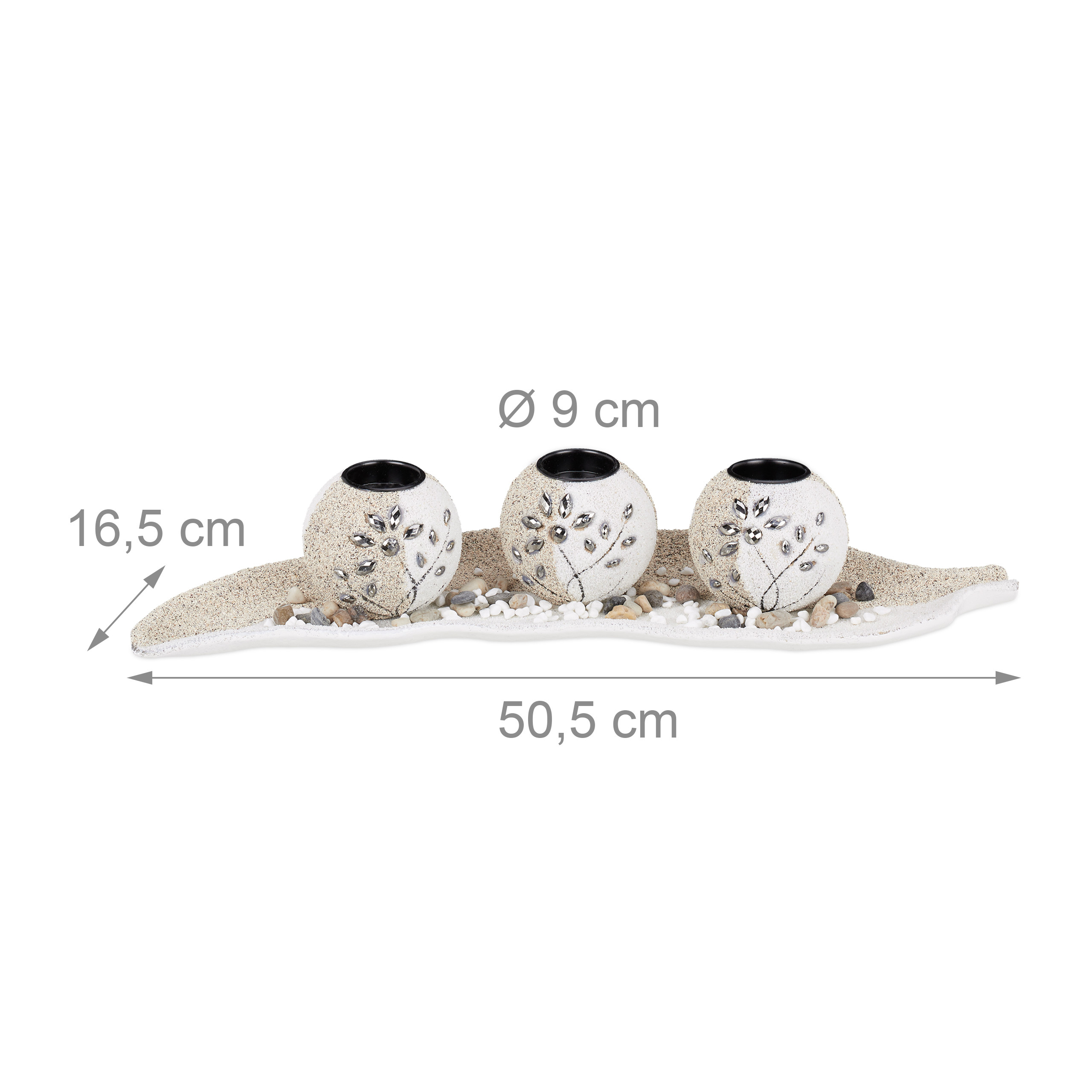 Teelichthalter 3er Set Sand Blattschale Dekokiesel Kugel Kerzenhalter Tischdeko