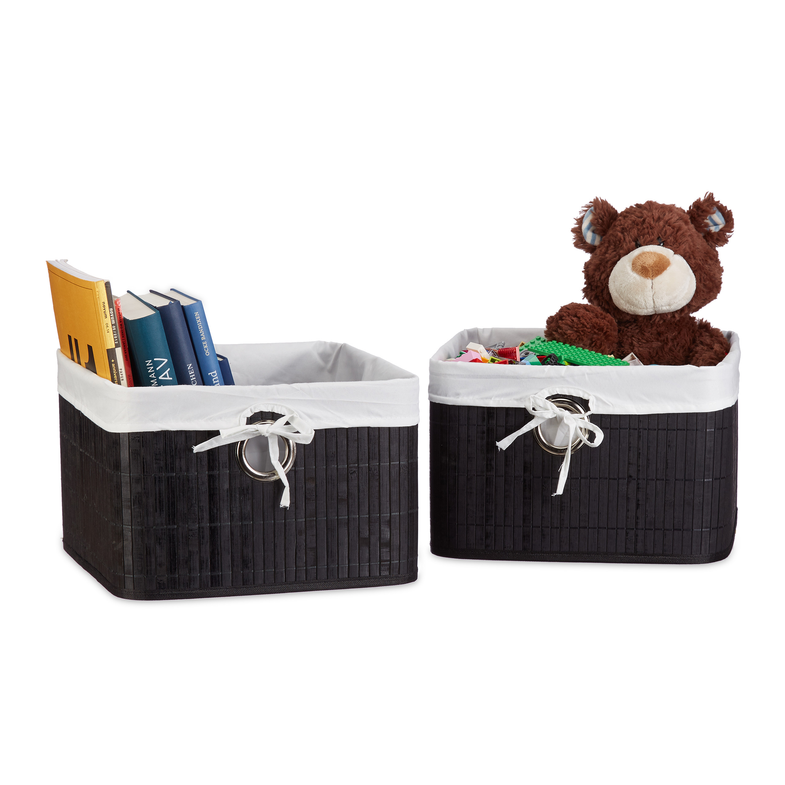 2er Set Aufbewahrungskorb Bambus schwarz Aufbewahrungsbox Faltbox