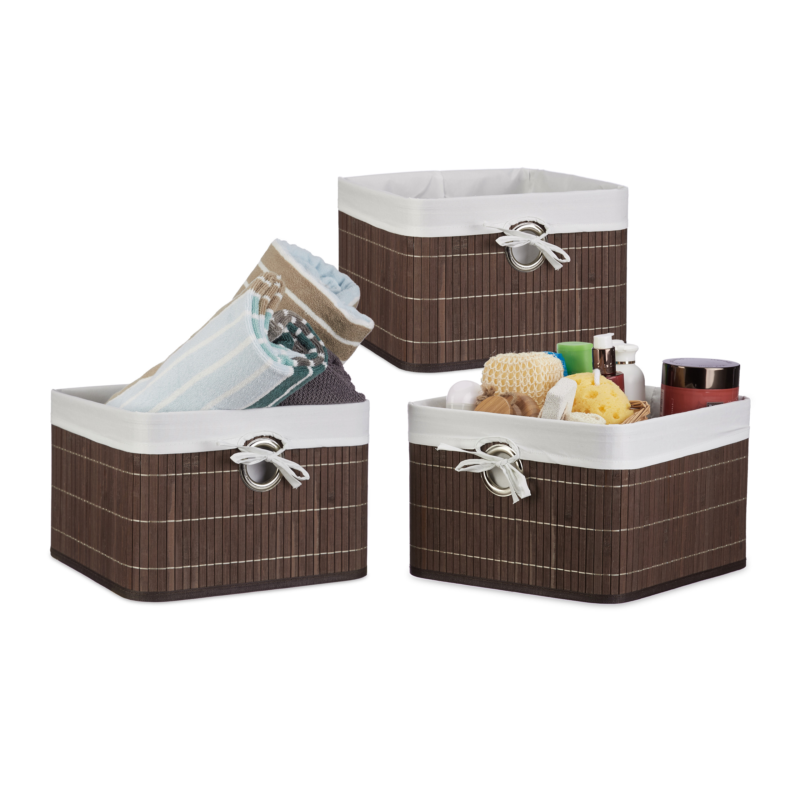 3er Set Aufbewahrungskorb Bambus Faltbox dunkelbraun Regalkorb