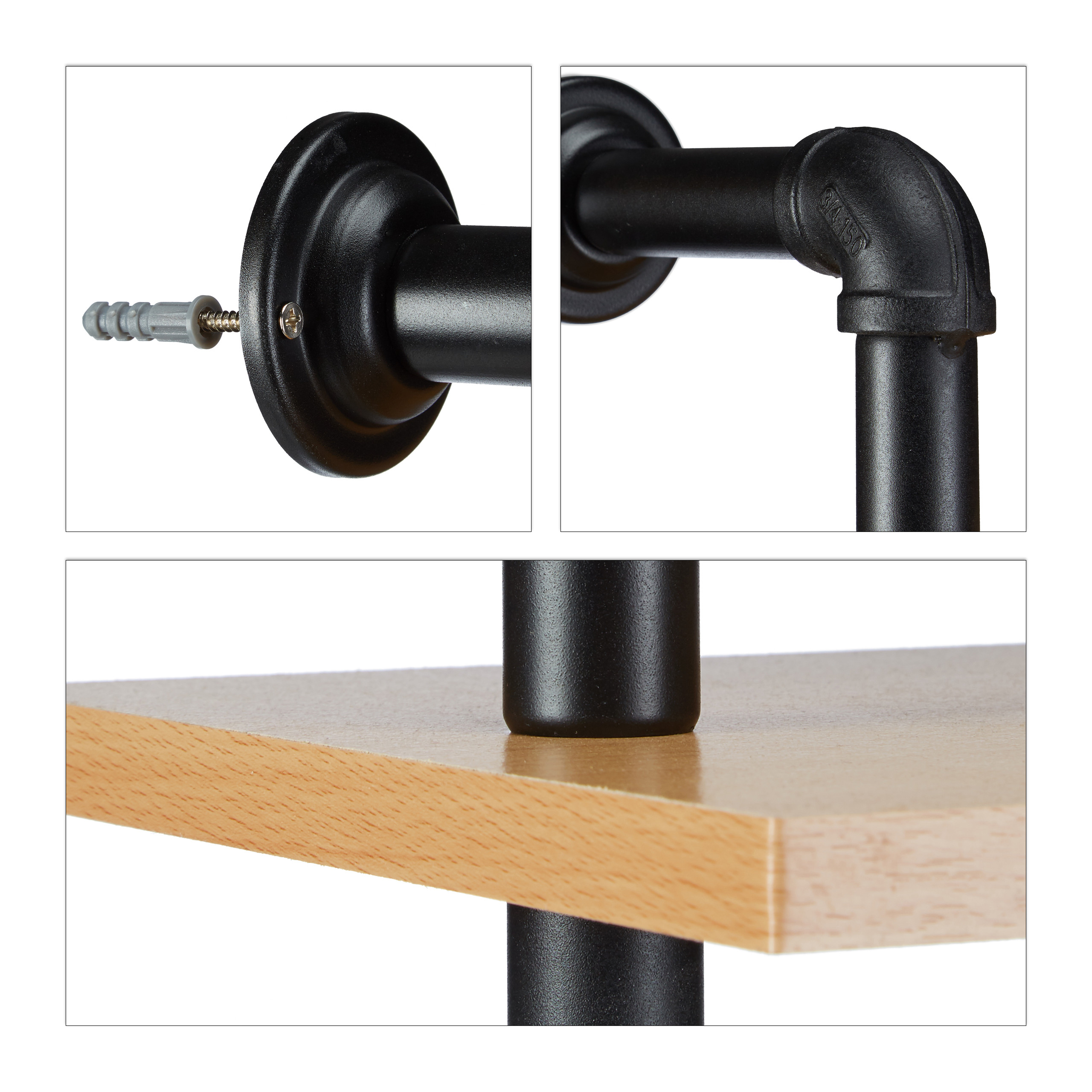 2x Wandregal im Set Bücherregal Industrie-Stil mit 3 Ablagen Regal