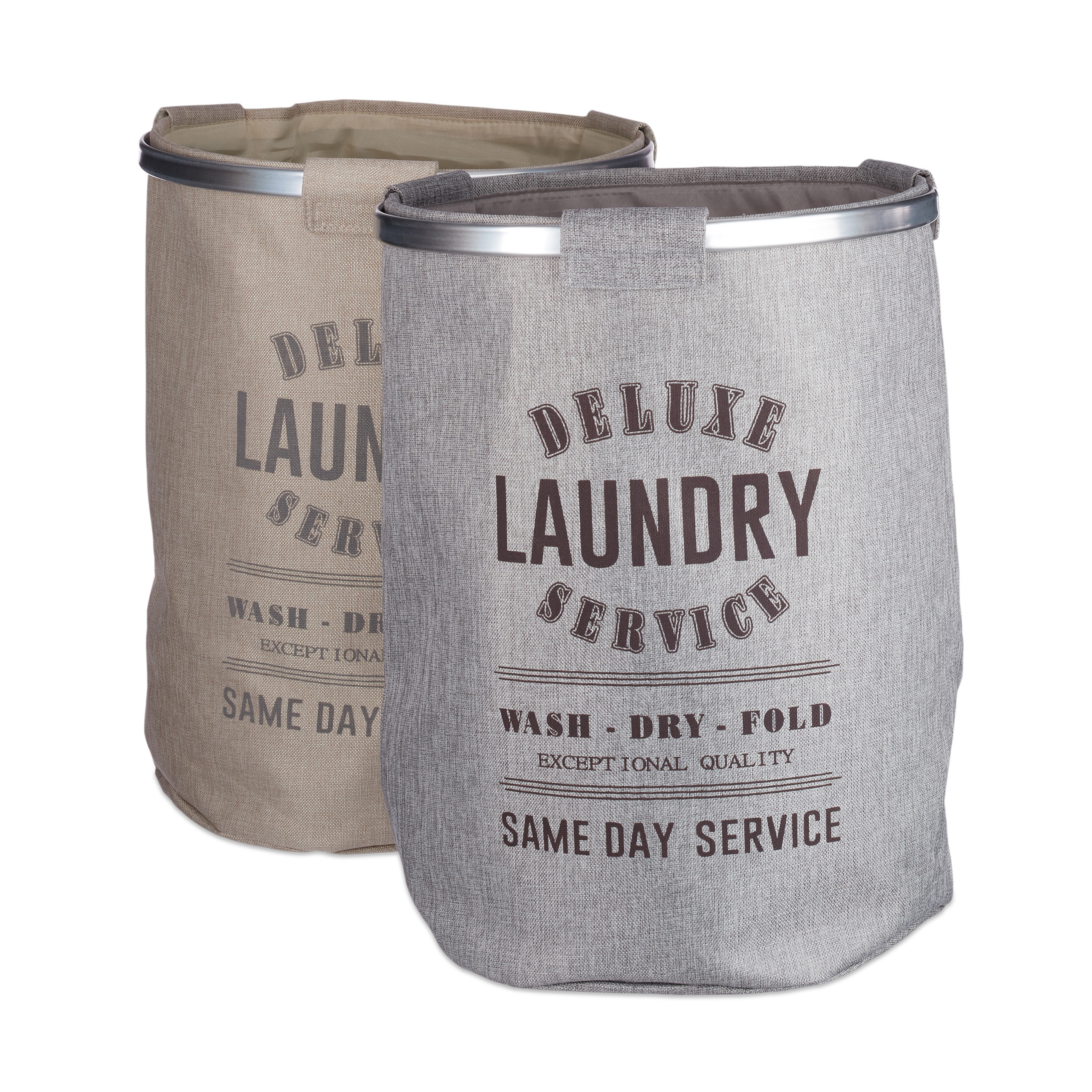 2er Wäschesammler Set XL grau beige Stoff Wäschekorb Wäschesortierer