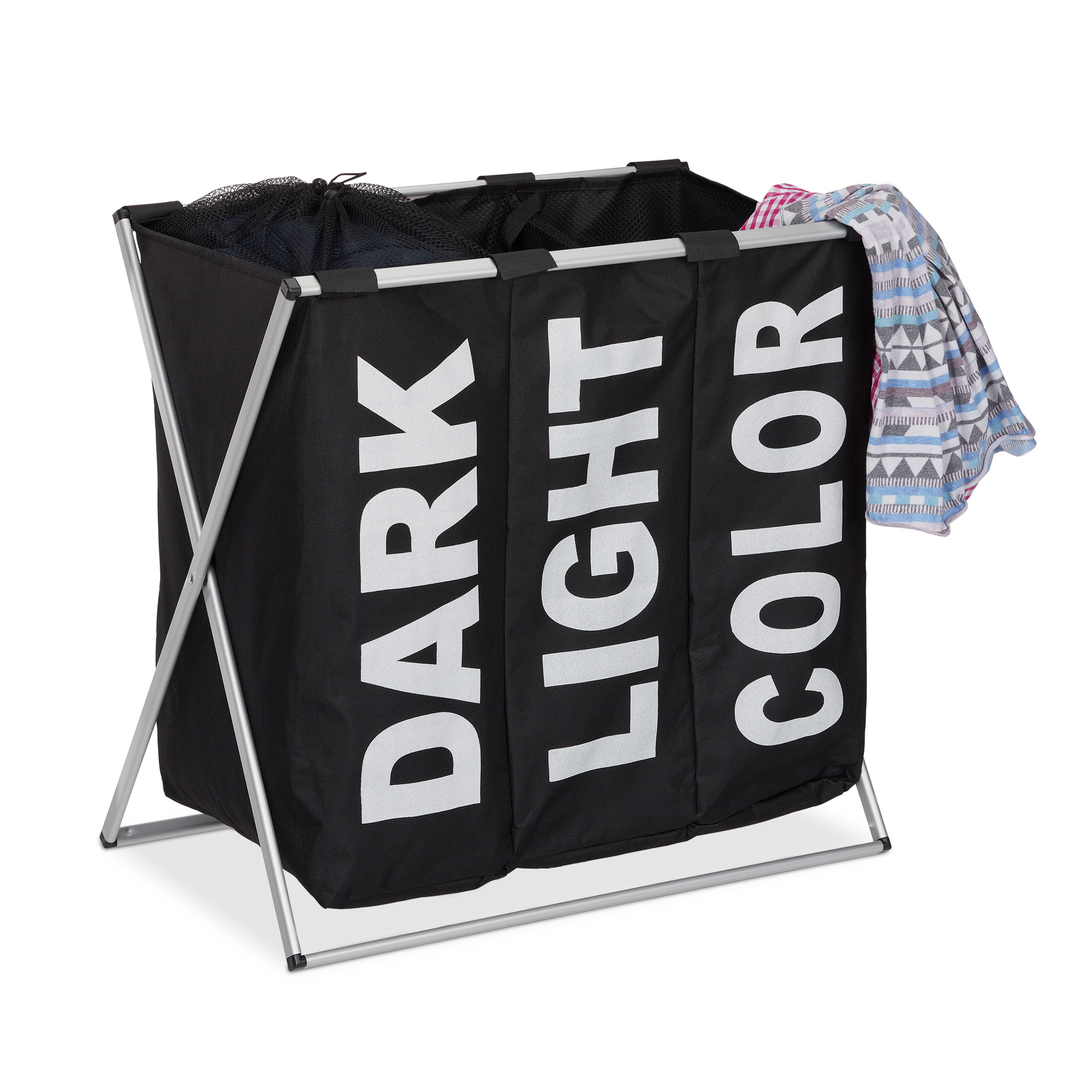 Laundry Sorter 3 compartments 90L Folding Frame Laundry Basket Laundry