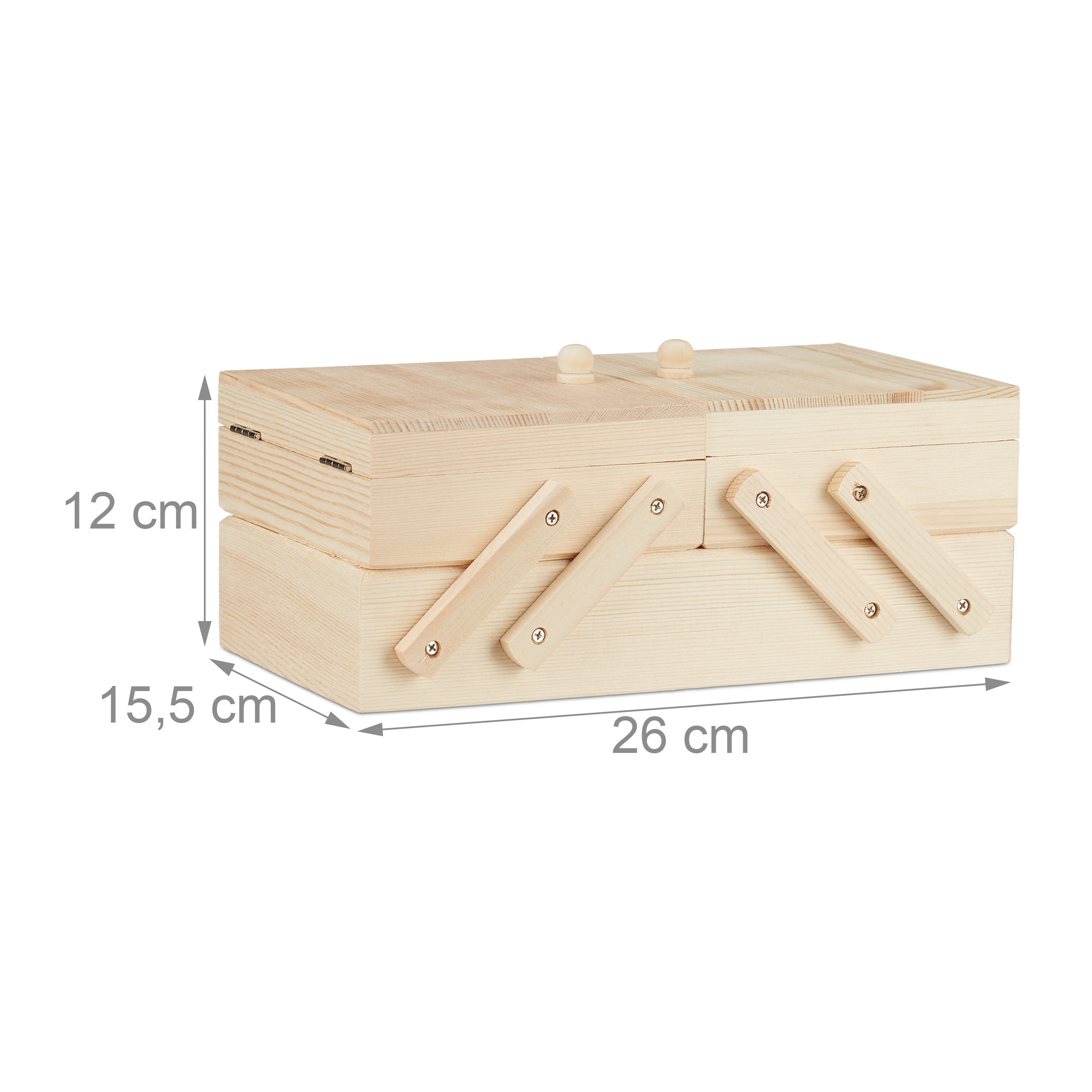 Nähkästchen Holz Nähkorb Nähkiste ausklappbar Nähkasten 5 Fächer Nähbox natur
