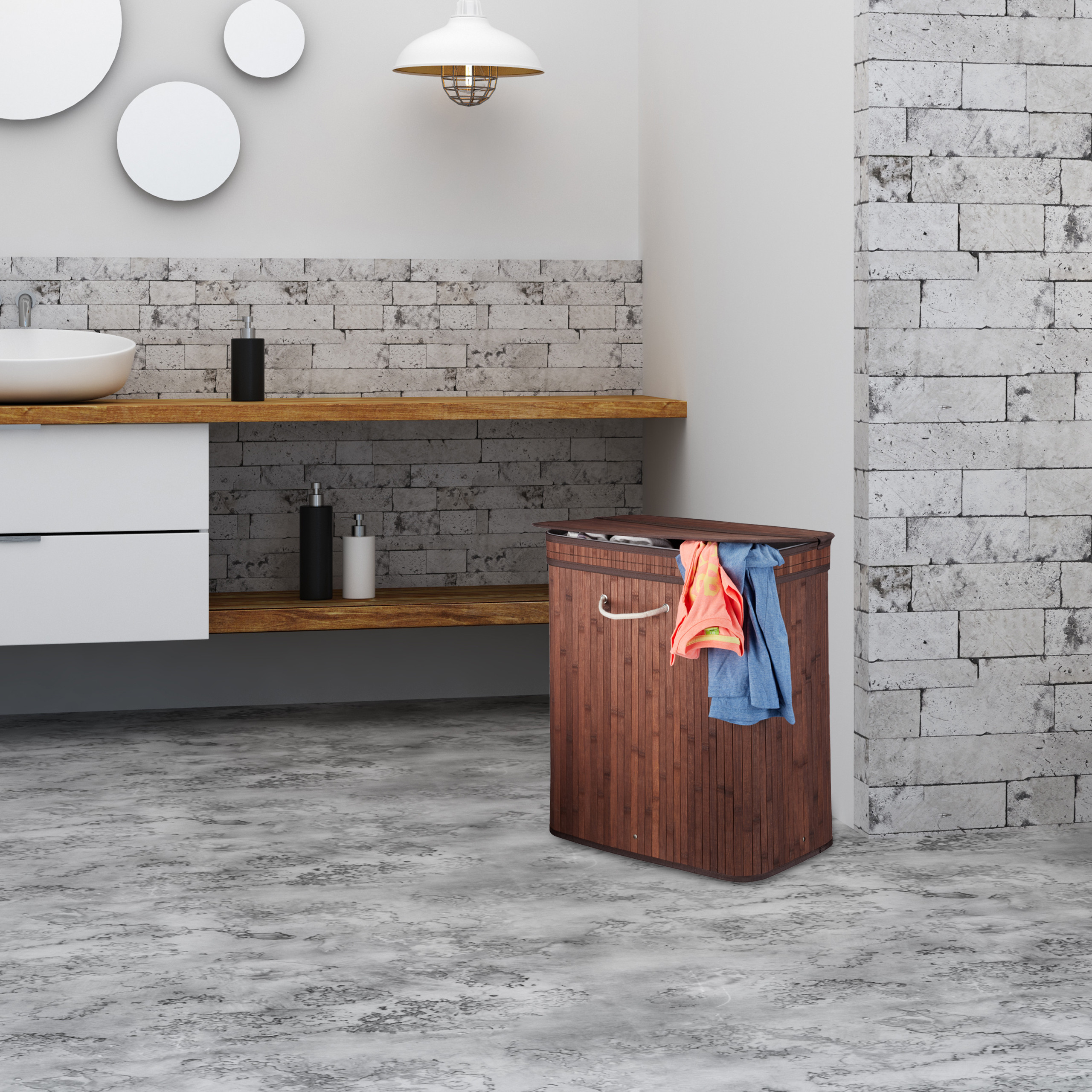 Wäschekorb Bambus 2 Fächer Wäschesammler Wäschetrenner Wäschebox