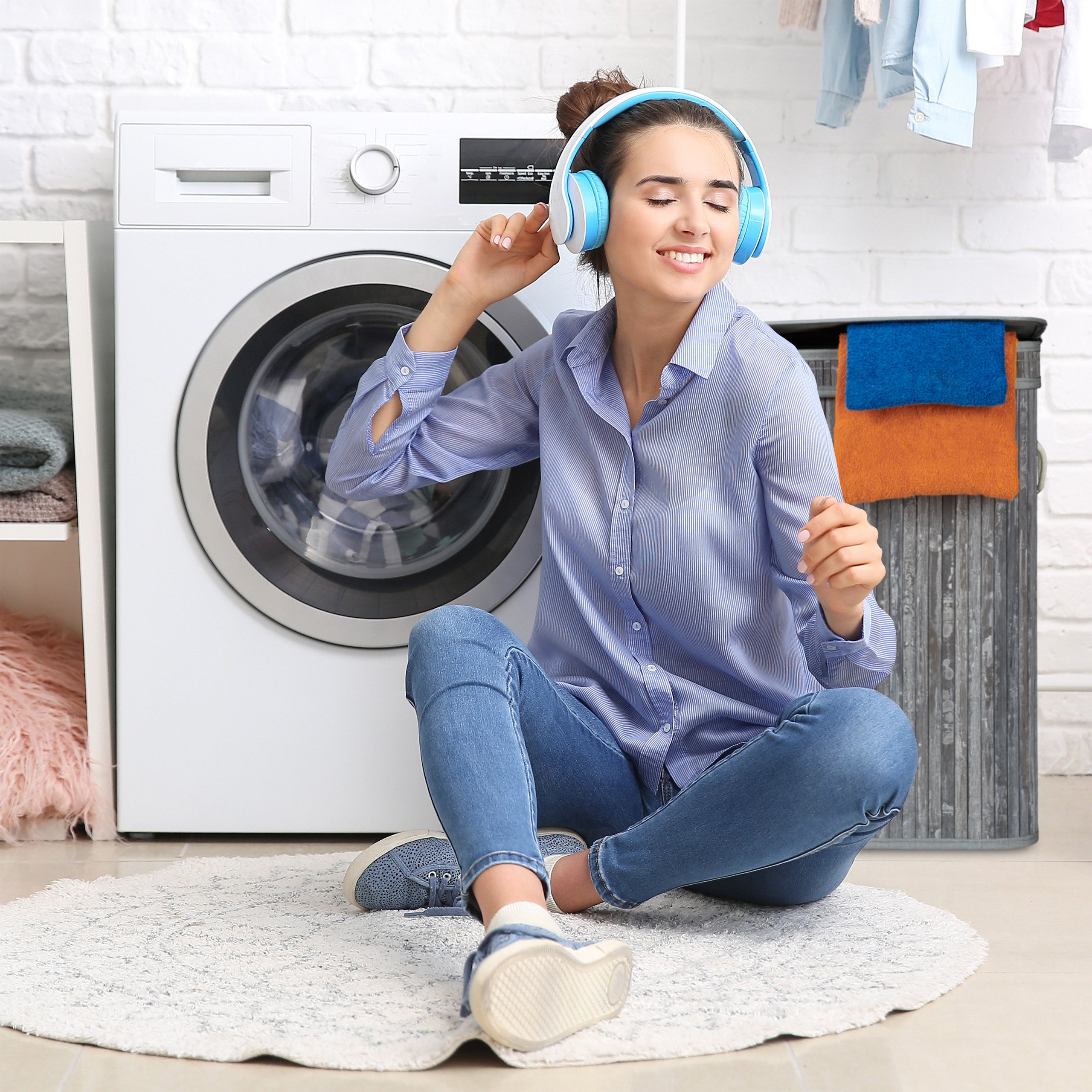 Wäschekorb Bambus 2 Fächer Wäschesammler Wäschetrenner Wäschebox