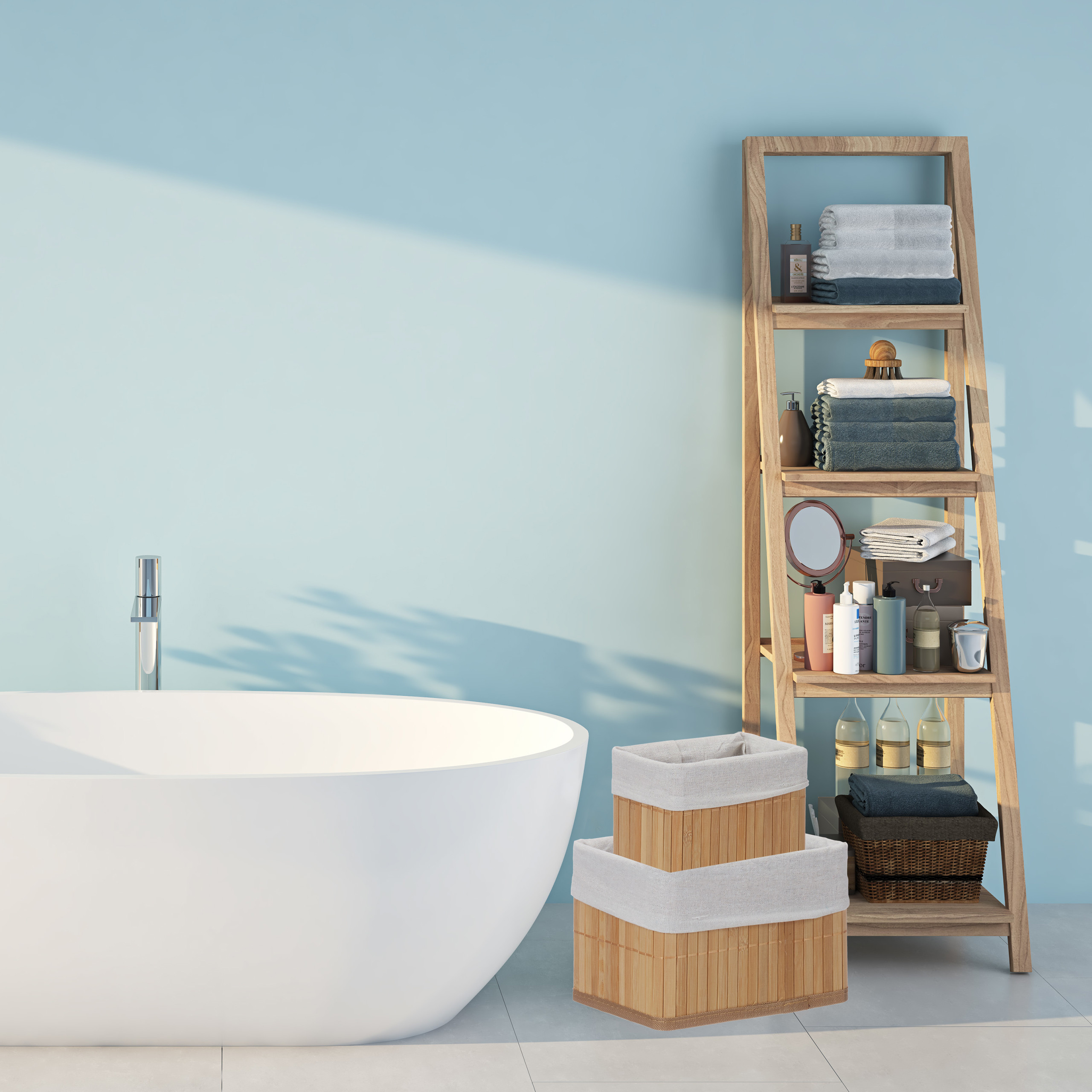 Aufbewahrungskorb 6er Set Stoffbezug Aufbewahrungsbox Regalbox Bambus