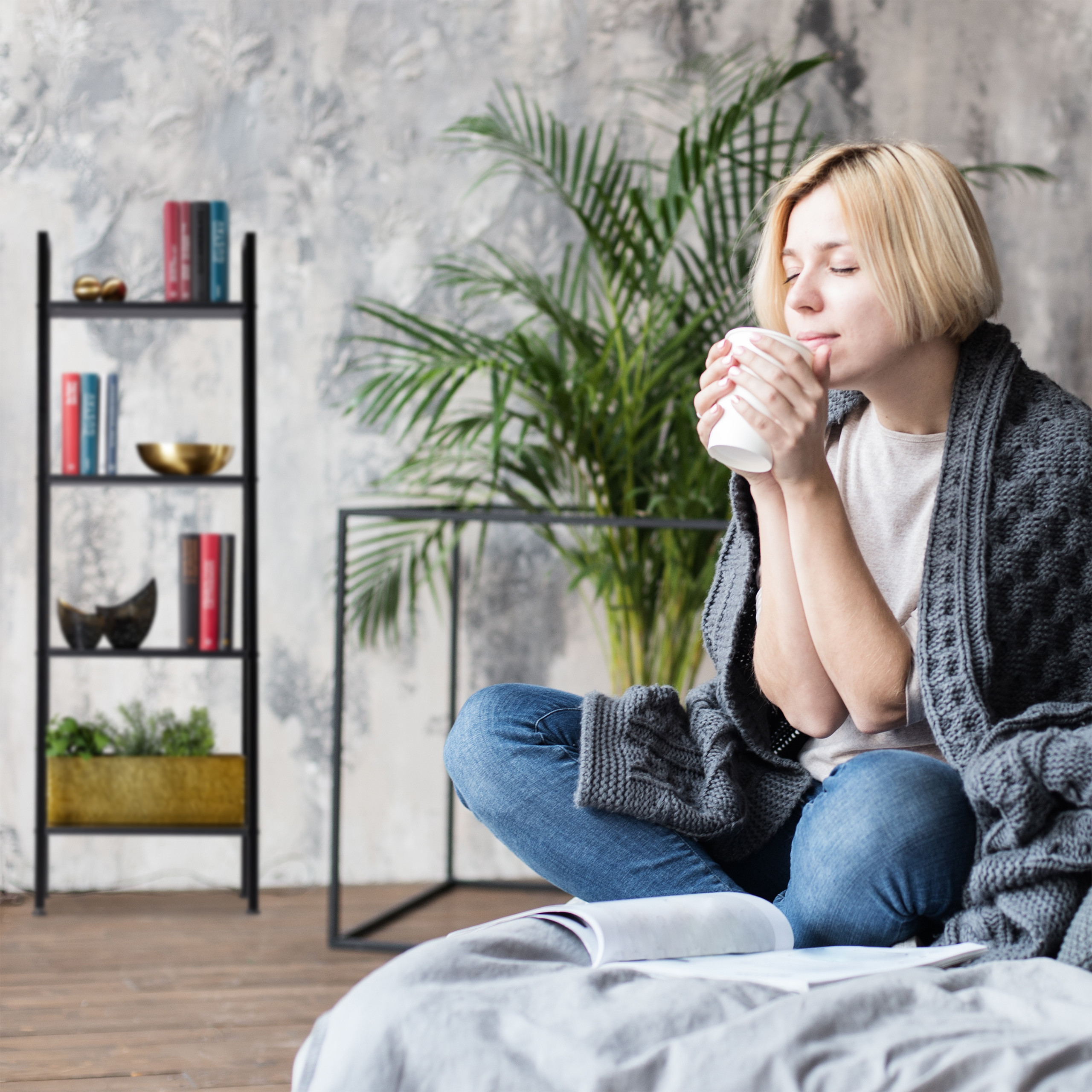 Standregal 4 Ablagen Bücherregal Leiterregal Stufenregal Pflanzenregal