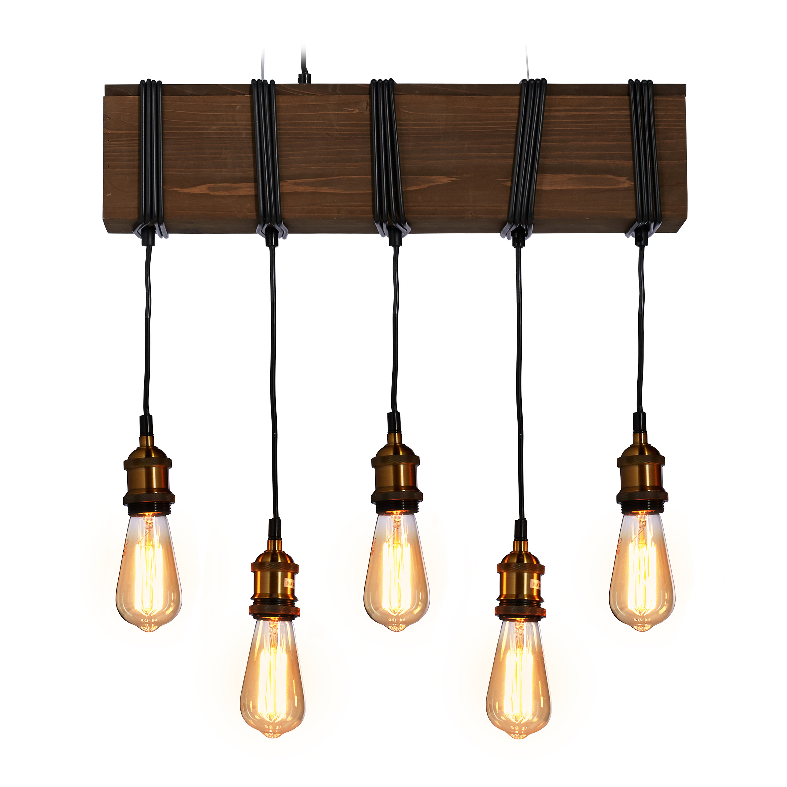 Pendelleuchte Holz Hängelampe Kronleuchter Pendellampe 5-flammig