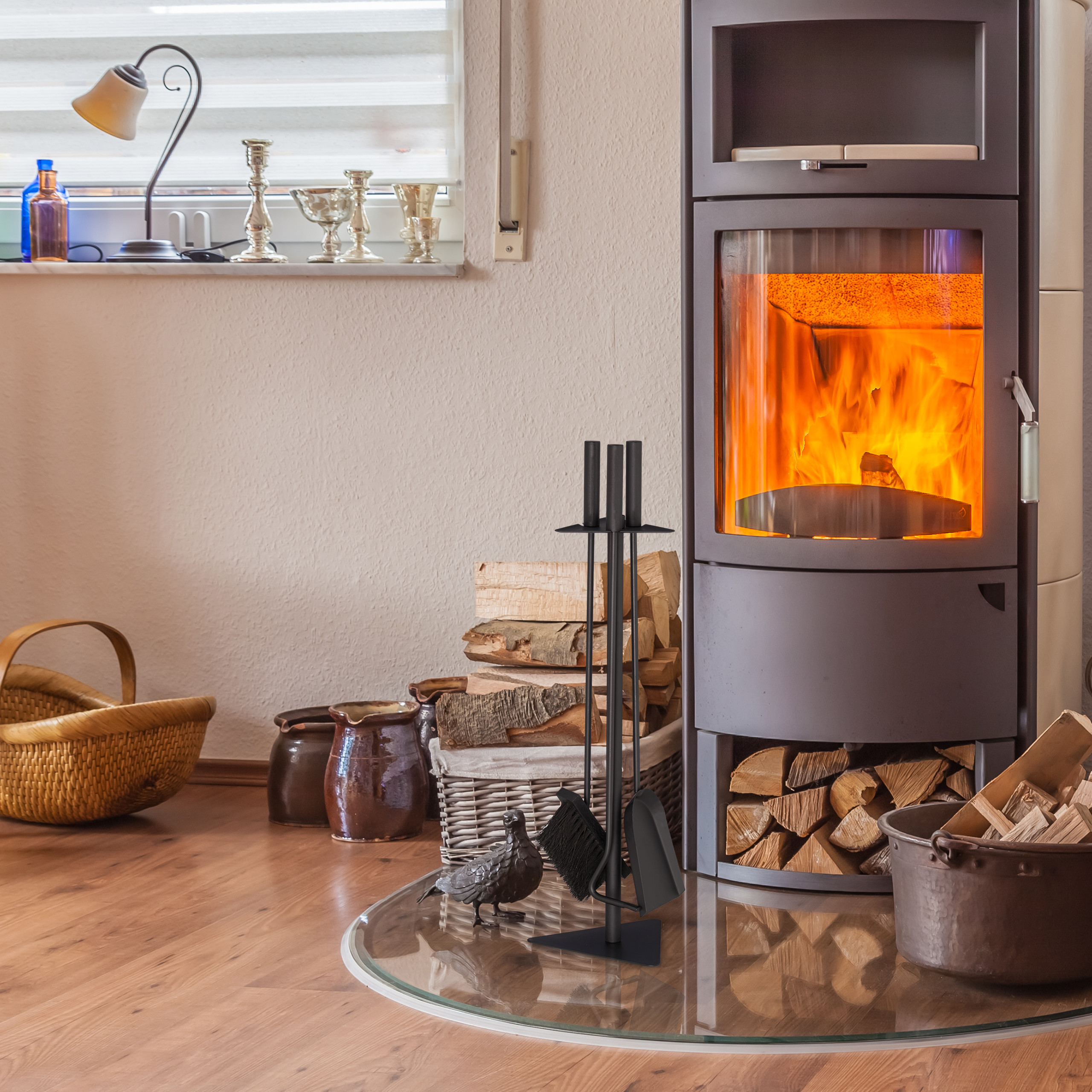 Kaminbesteck Schürhaken 4-teilig Kaminschaufel Ofenbesteck Halterung