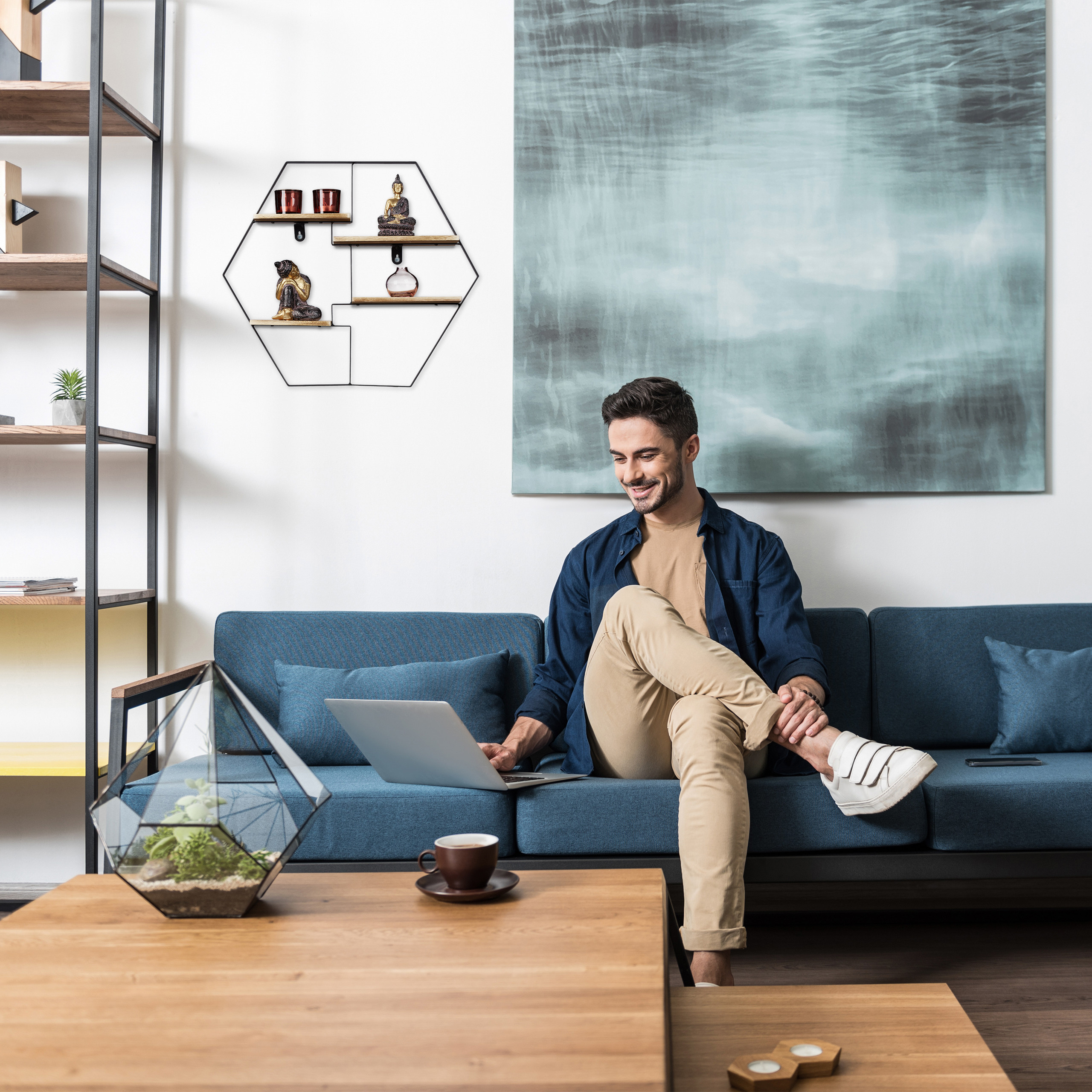 Hexagon Shelf Iron Wood Floating Shelf Wall Shelf Wall Board Decor No