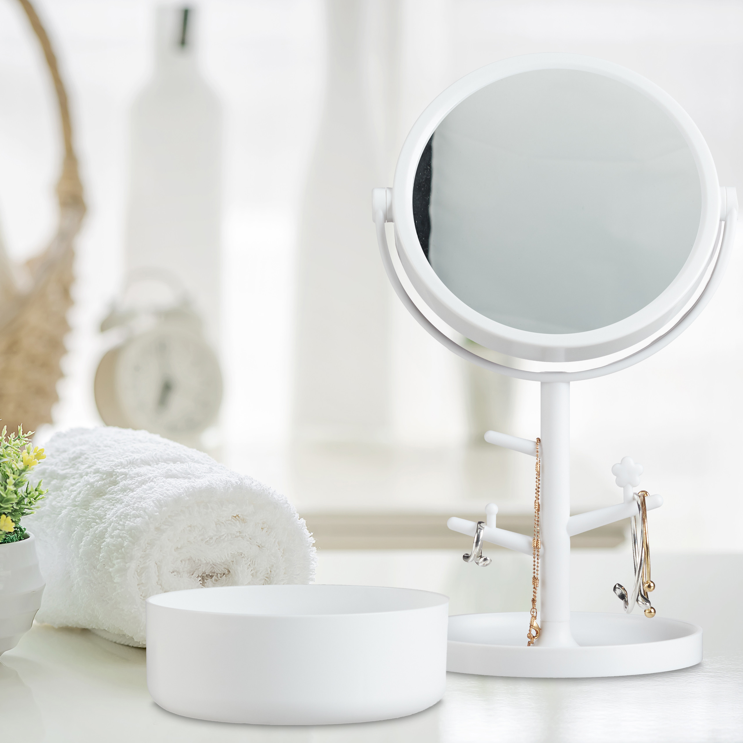 Kosmetikspiegel mit Aufbewahrung, Schmuckdose Schmuckkiste Schmuckbox