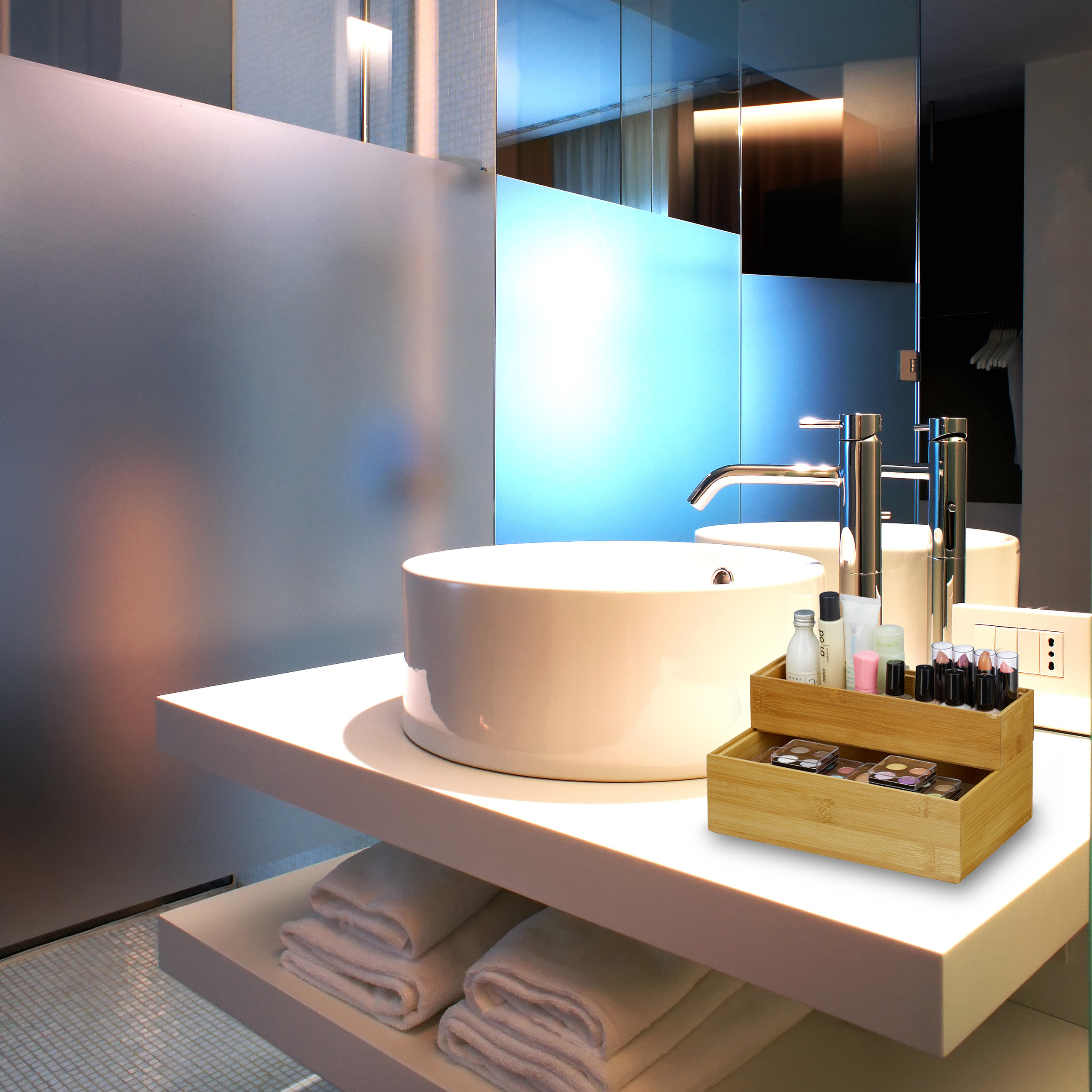 4 x Ordnungsbox Bambus Aufbewahrungsbox Bamboo Box Stapelkiste Dekobox