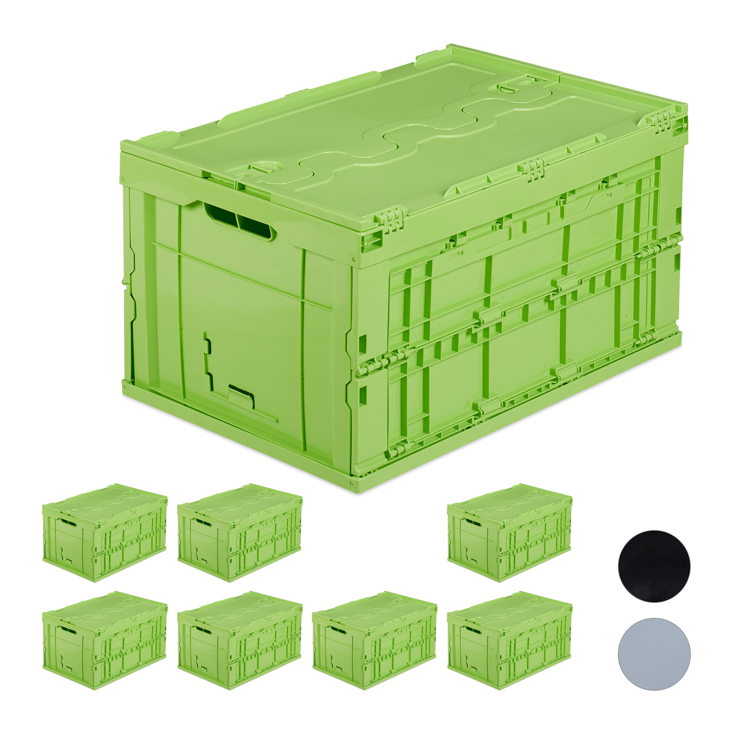 8 x transport box green, 60 L transport box, Klappbox Lid, Stacking