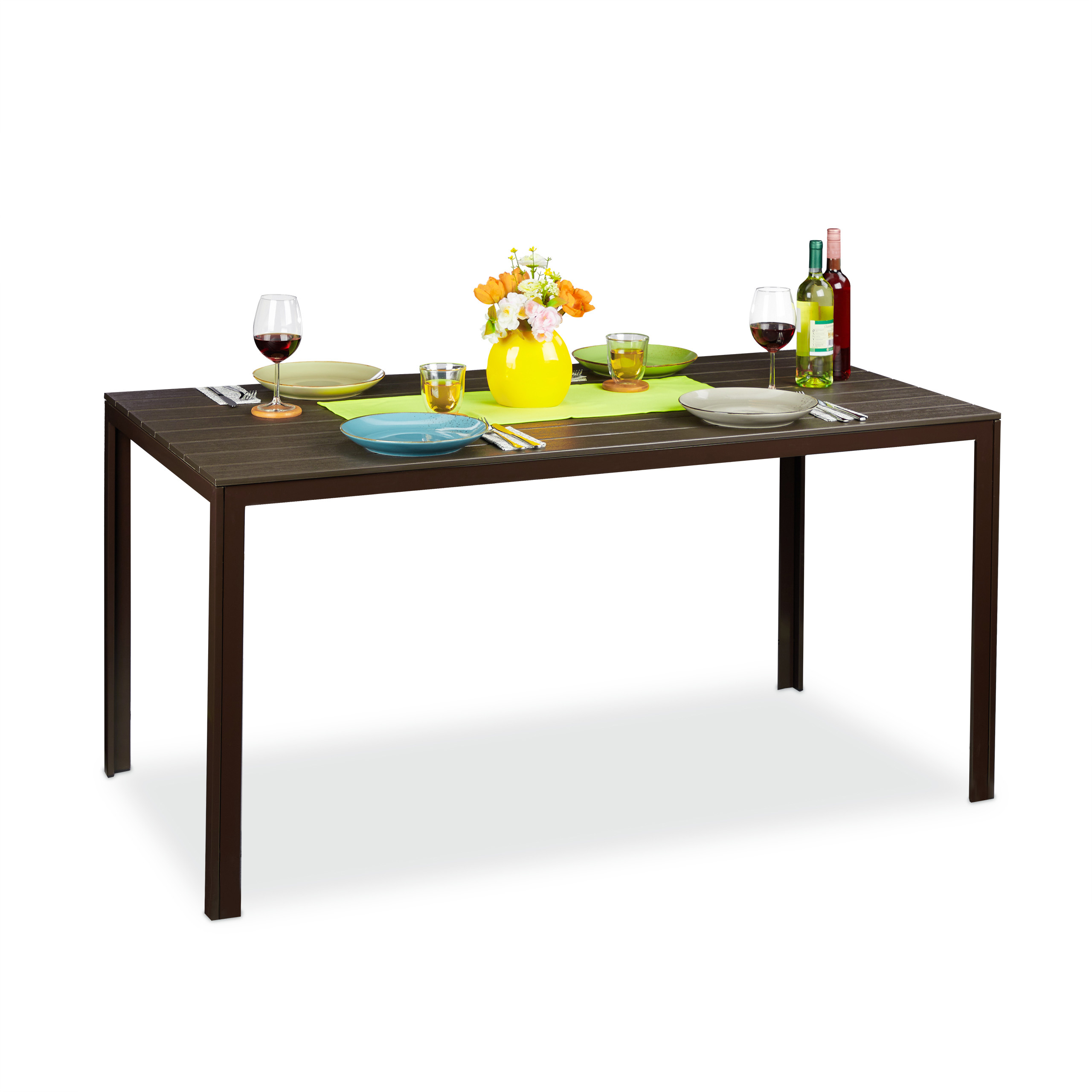 Gartentisch braun Balkontisch Holzoptik Outdoor Tisch rechteckig