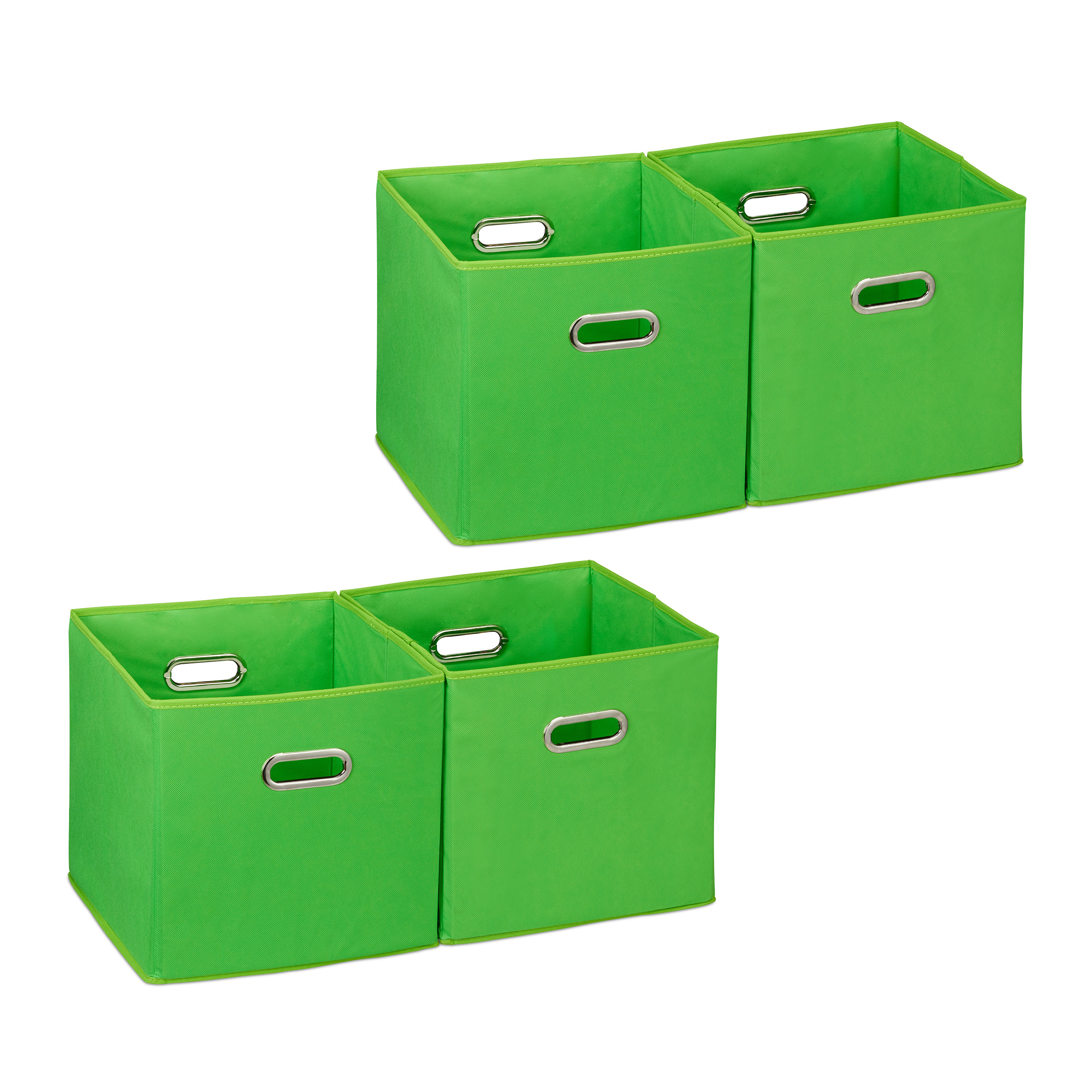 4 x Aufbewahrungsbox grün, Faltkiste, Stoffkorb, Regalbox ohne Deckel