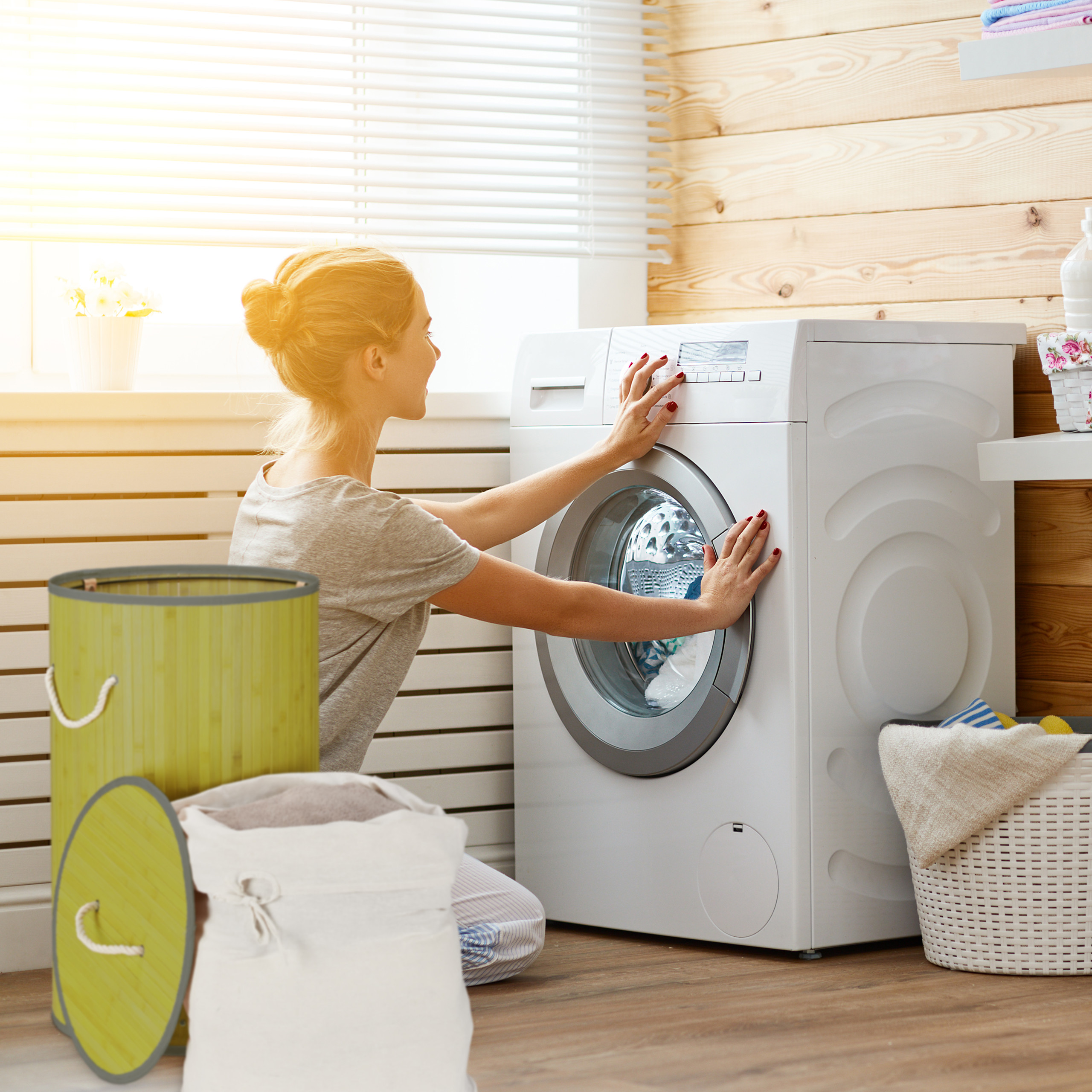 Wäschekorb Bambus Deckel Wäschebox Laundry Bin Wäschetruhe rund