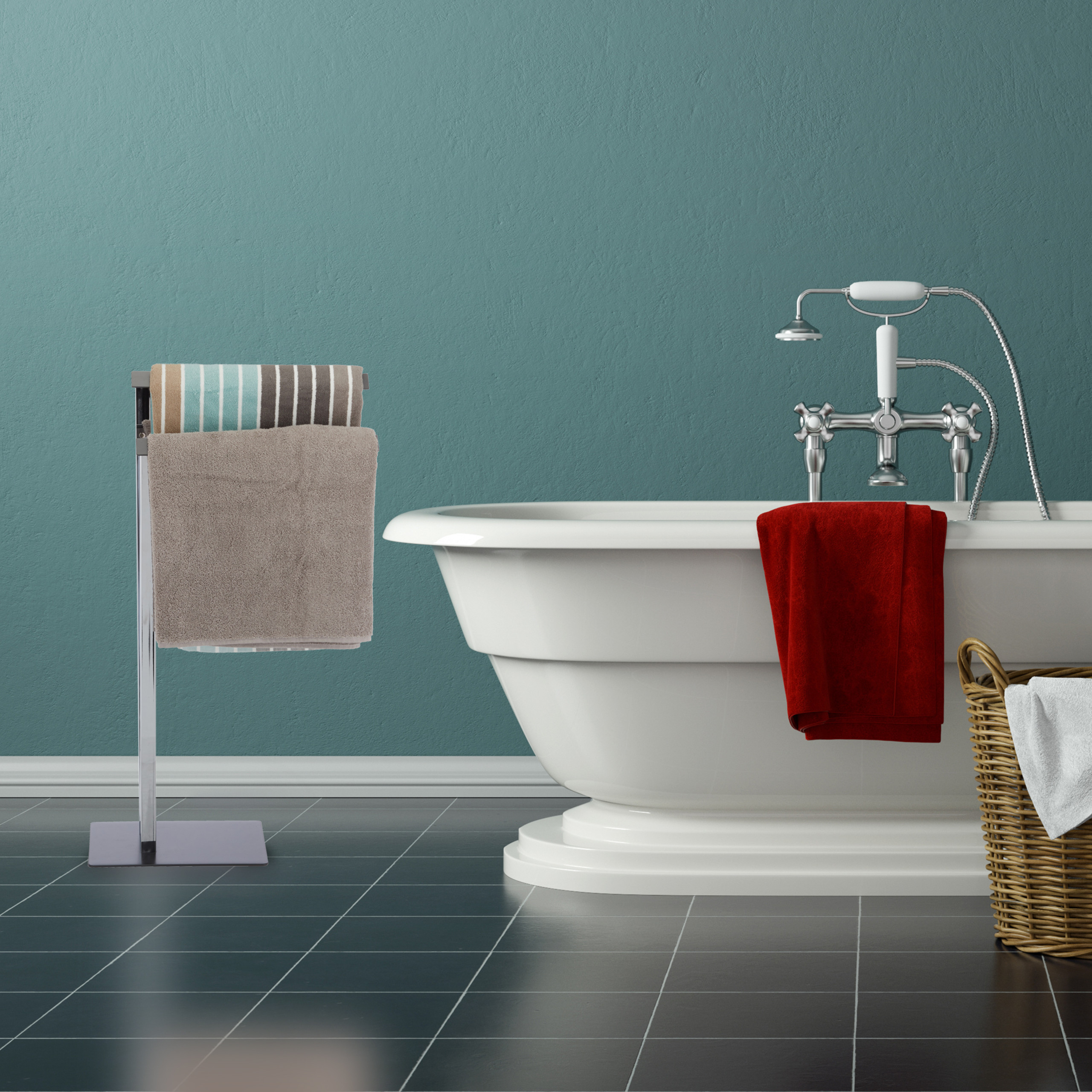 Free-Standing Towel Rail, Towel Rack with 2 Bars, Chrome ...