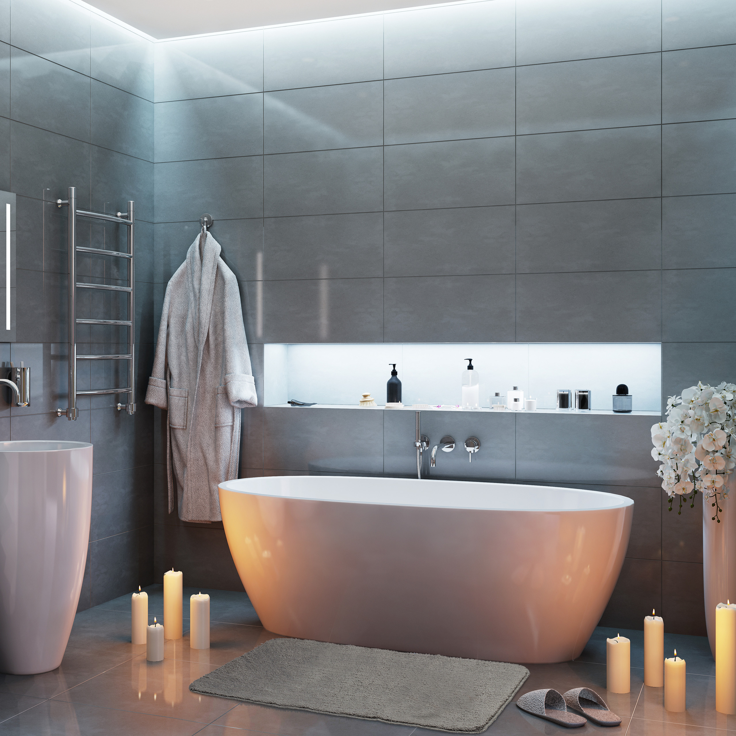 Badteppich Grau Badvorleger rutschfest waschbar Badematte Badläufer WC