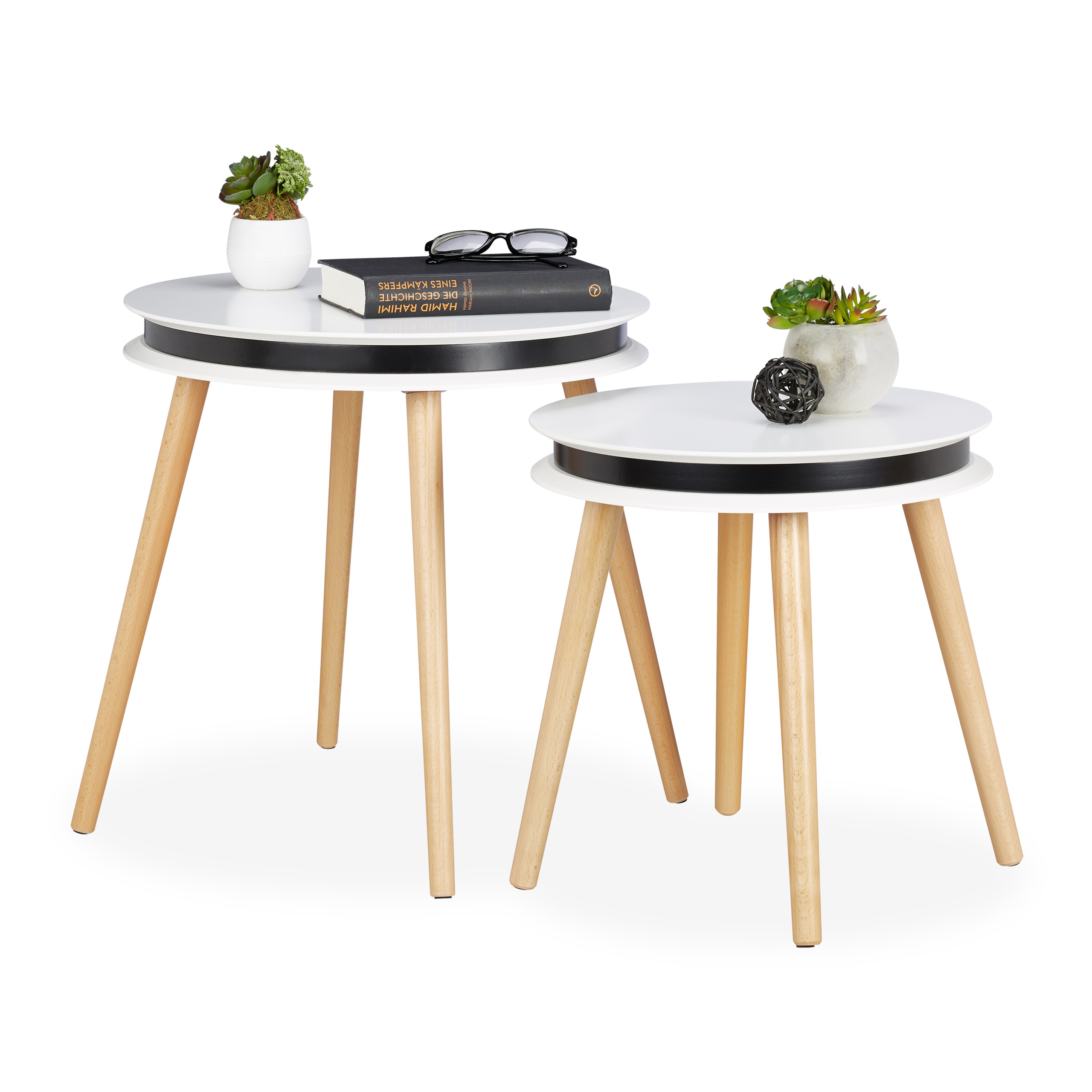 Details About White Round Side Tables Set Of 2 Wooden Legs Nesting Mdf Stand