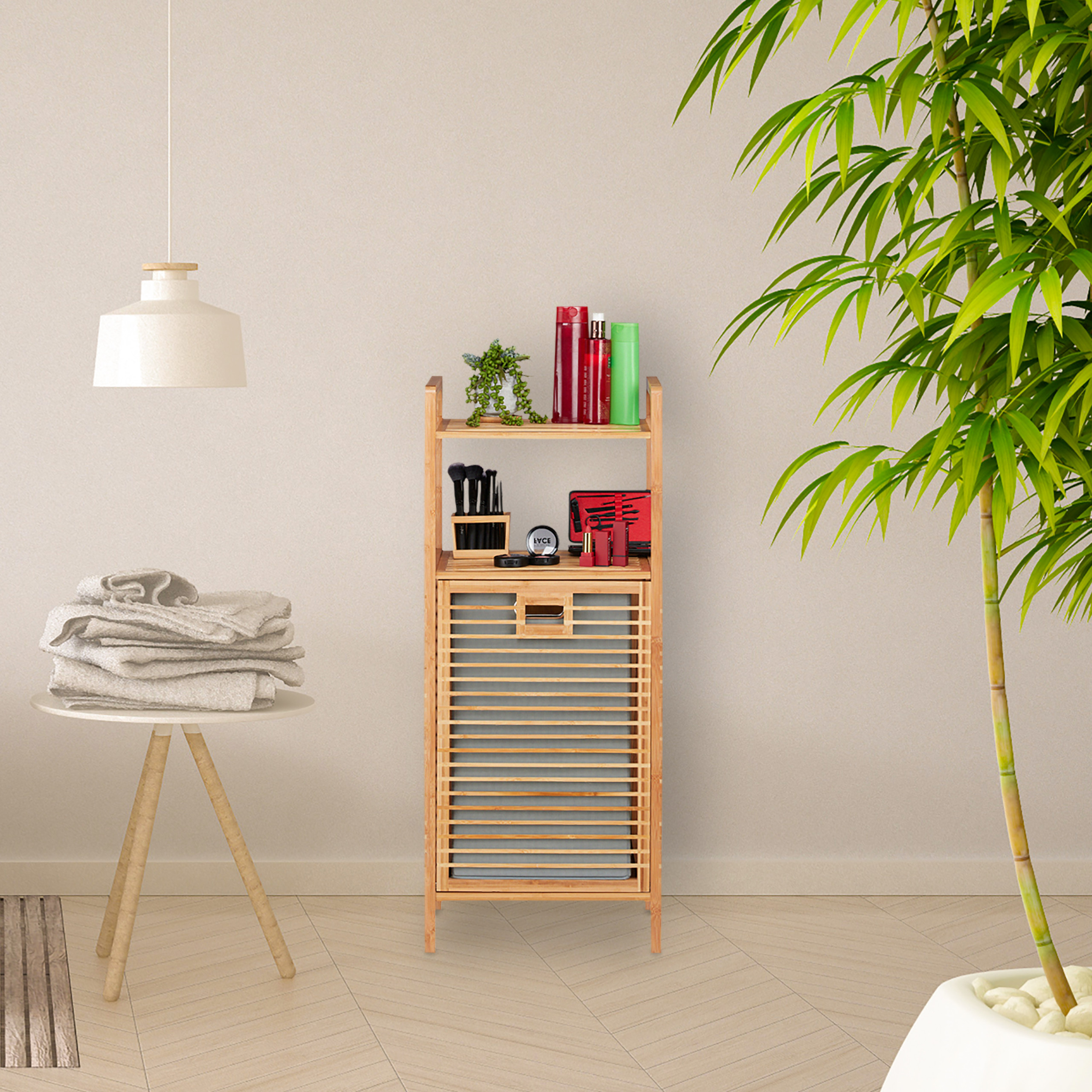 Bathroom Shelf with Laundry Hamper Bamboo Floor Storage eBay