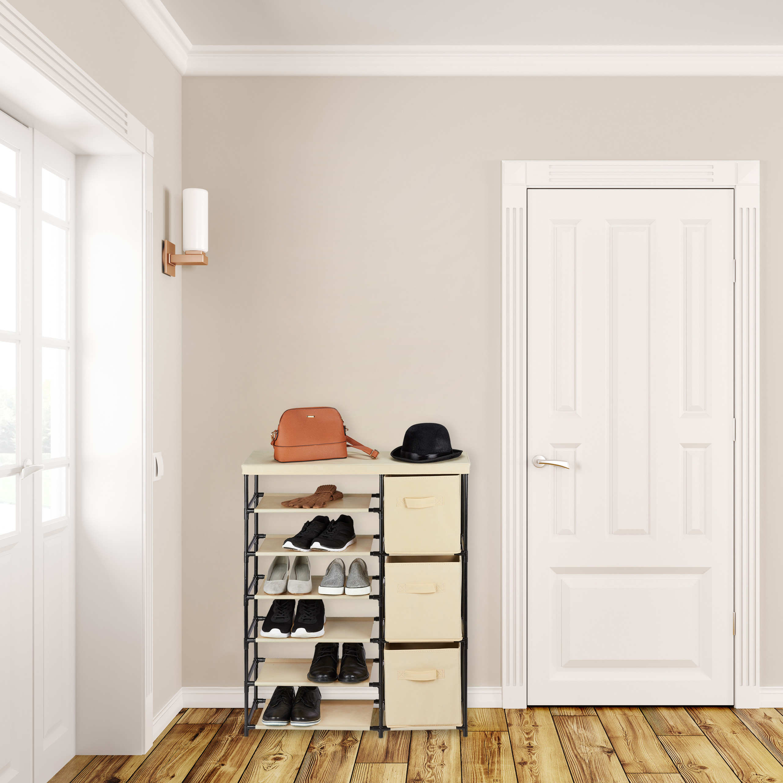 Schubladenschrank Stoff Stoffkommode hoch Beistellkommode 3 Schubladen