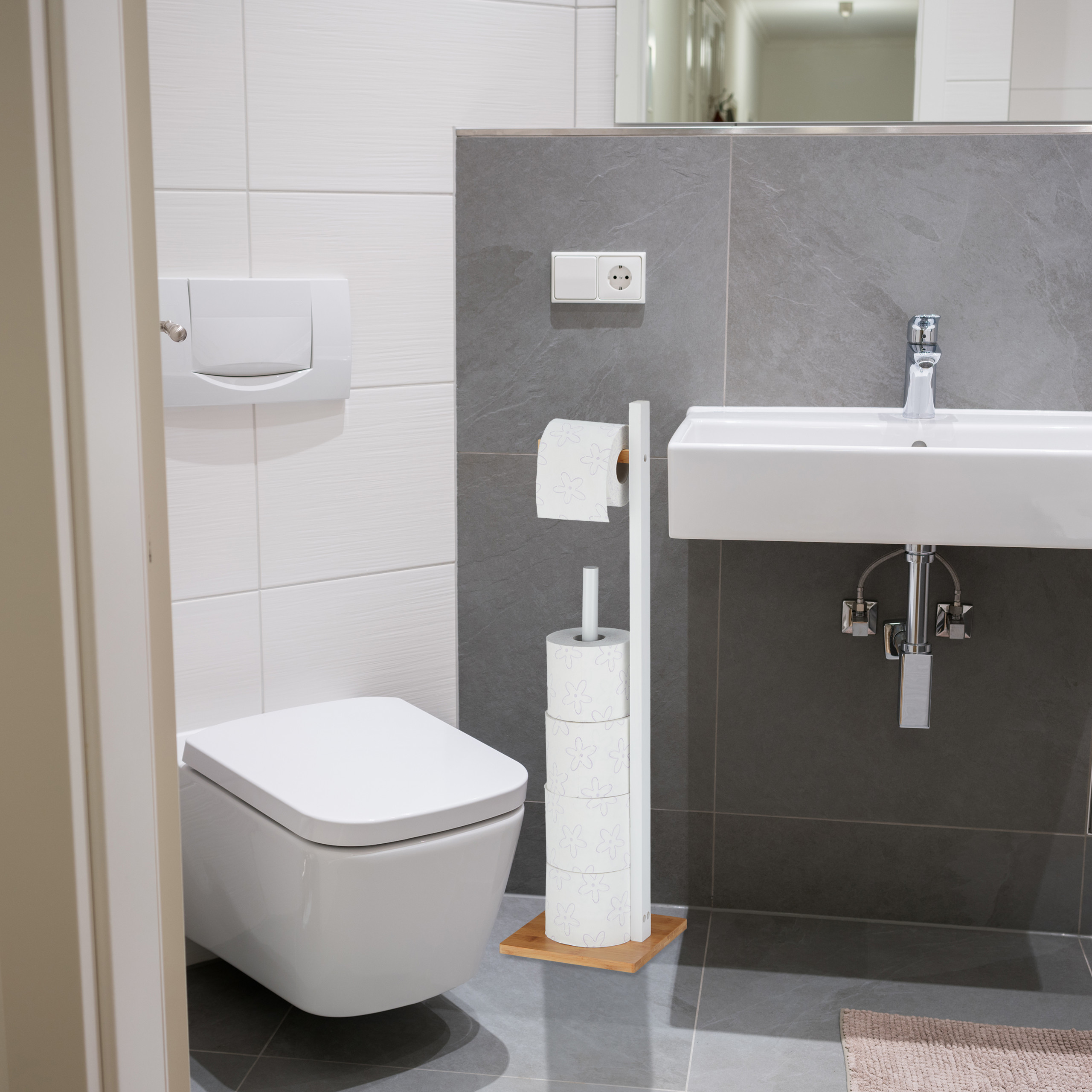Detalles de Portarrollos baño de pie, Bambú, Soporte papel higiénico 16 rollos, Porta rollos Detalles de Portarrollos baño de pie, Bambú, Soporte papel higiénico 16 rollos, Porta rollos