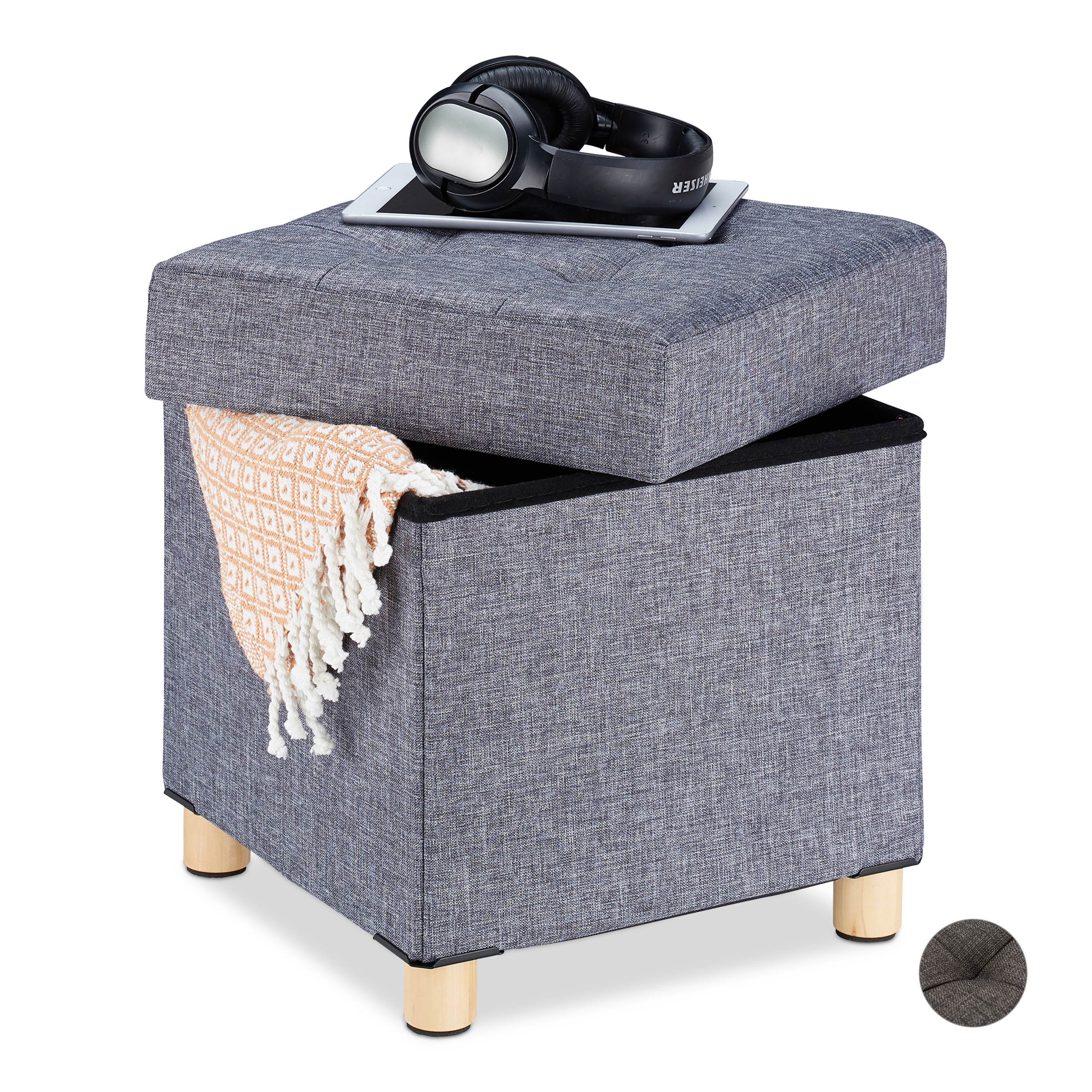 Puff almacenaje, Taburete plegable, Puf cuadrado, Baúl asiento patas