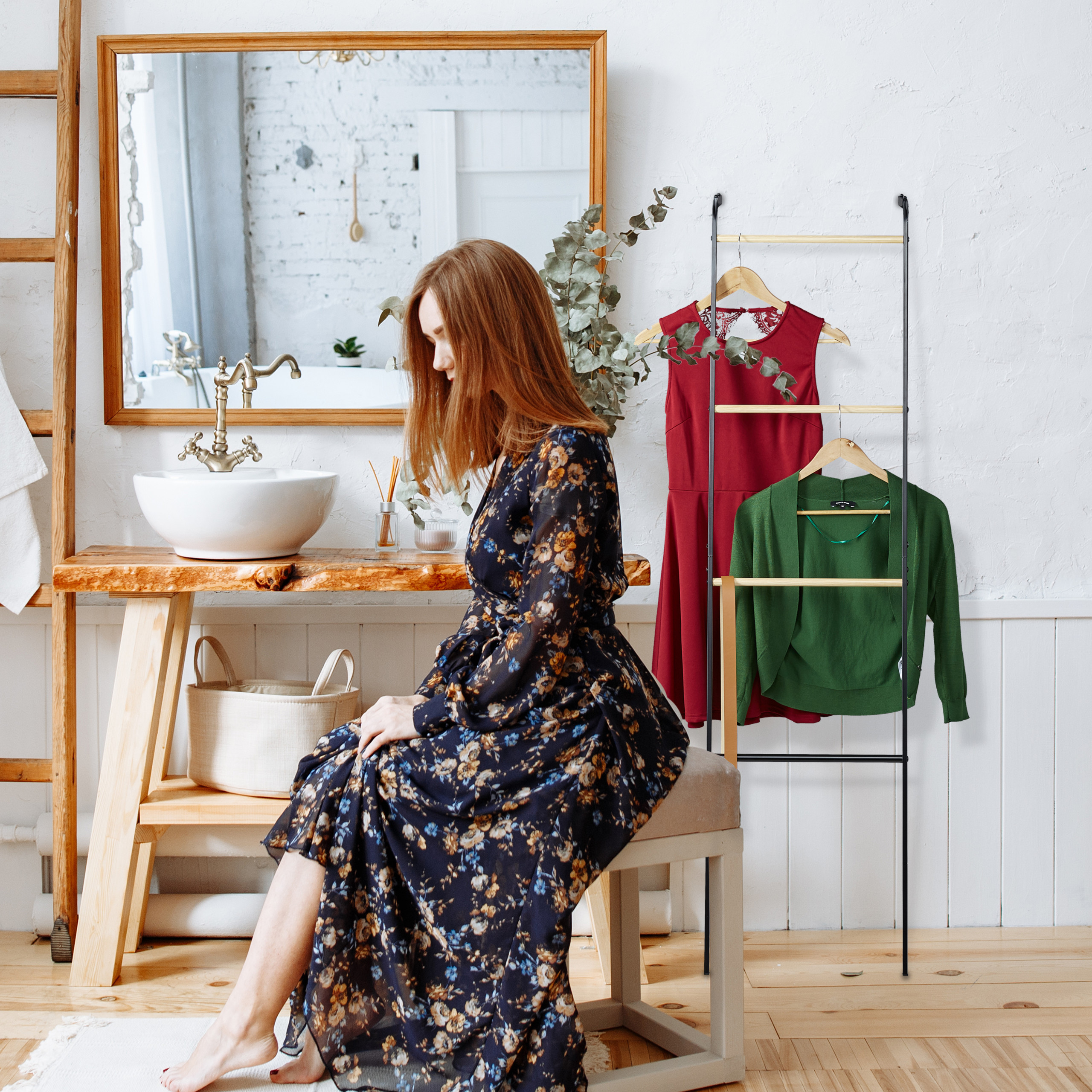 Toallero escalera, Soporte toallas de pie, 4 barras, Toallero baño