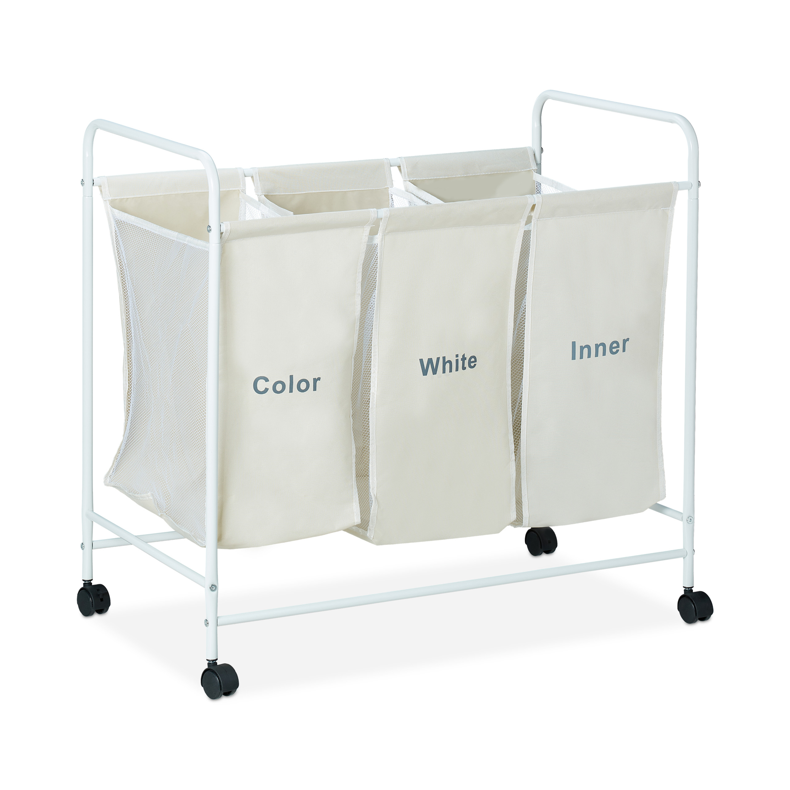Wäschesortierer Wäschewagen mit Rollen 3er Wäschekorb Wäschetonne
