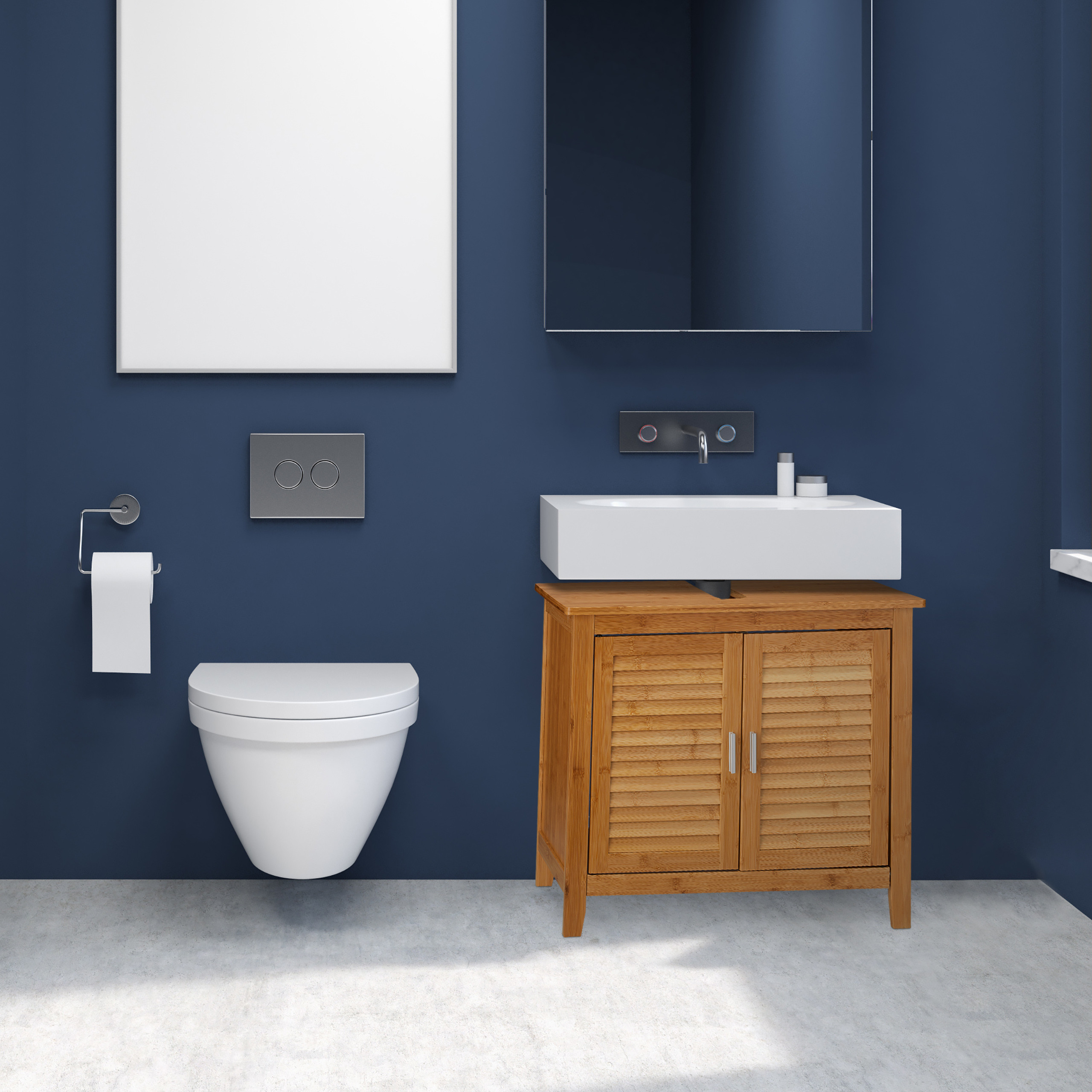 Waschbeckenunterschrank LAMELL Bambus Waschbeckenschrank Badschrank