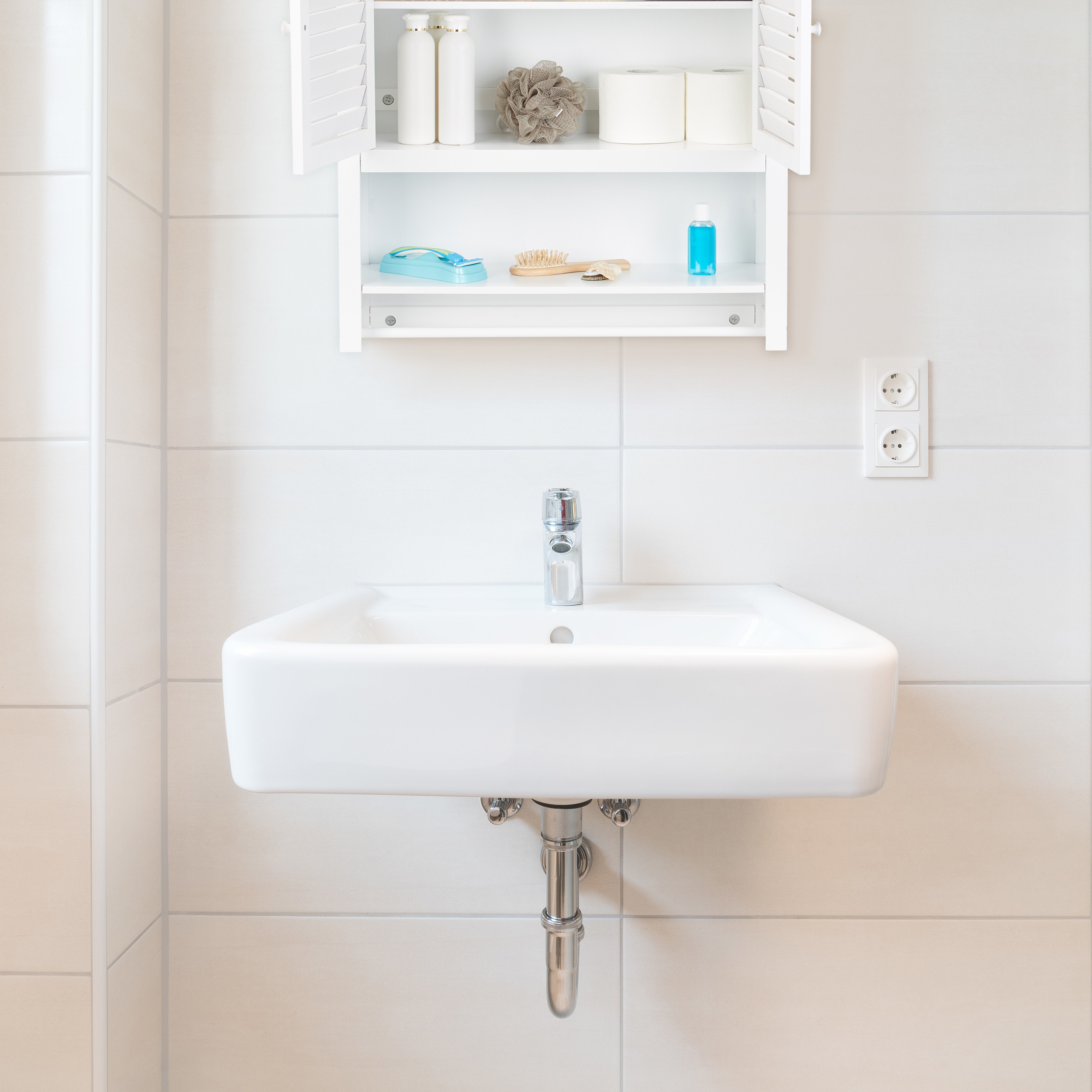 Hängeschrank weiß Bad Schrank Badezimmerschrank Bambus Oberschrank