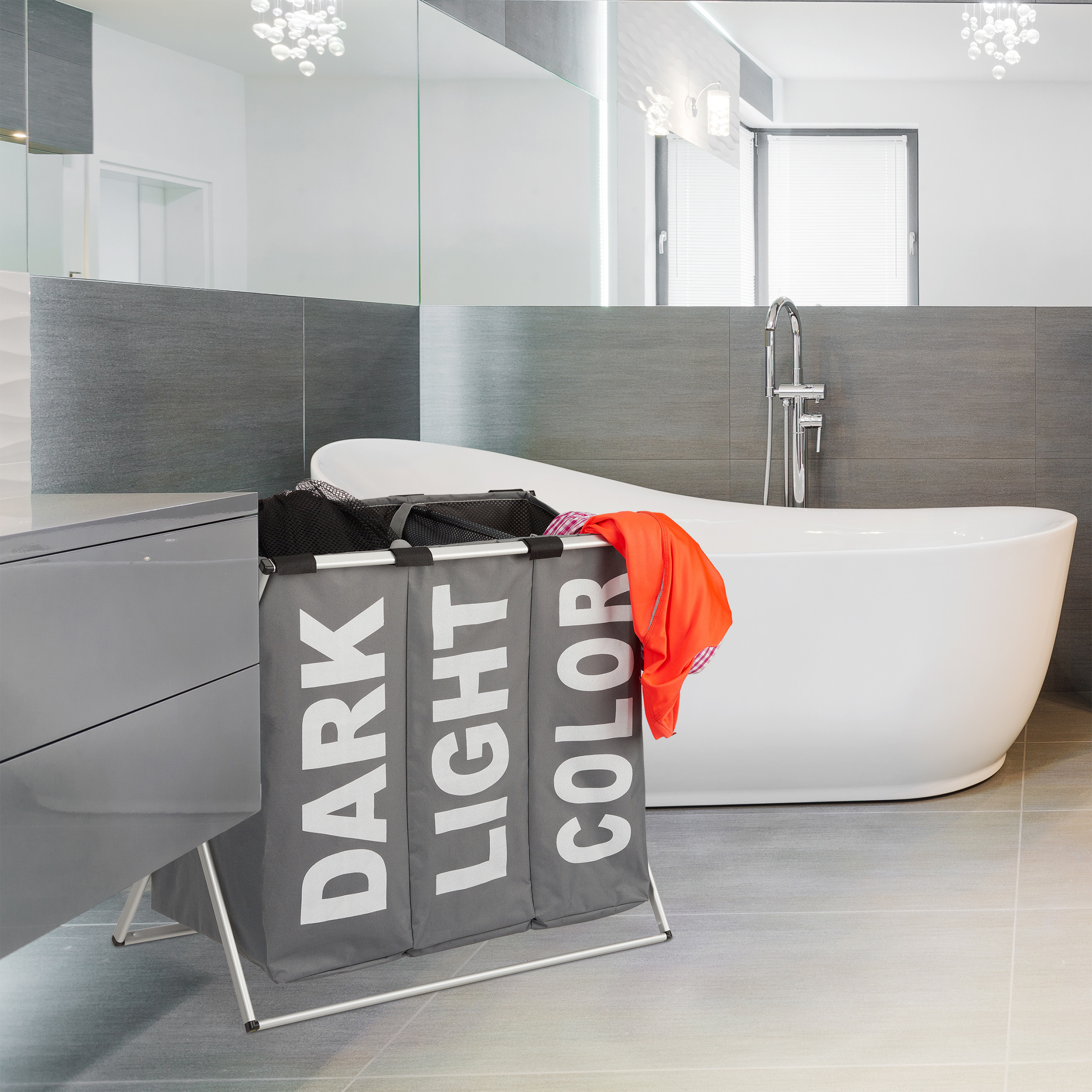 Wäschesortierer 3 Fächer 90L Klappgestell Wäschekorb Wäschesammler