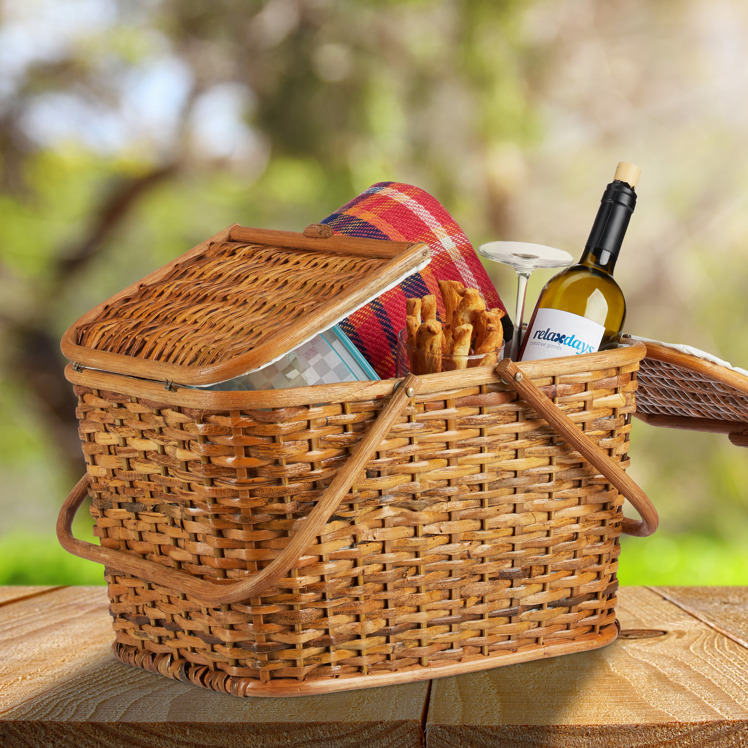 Picknickkorb mit Deckel Rattan Korb Rattankorb Bügelkorb Tragekorb