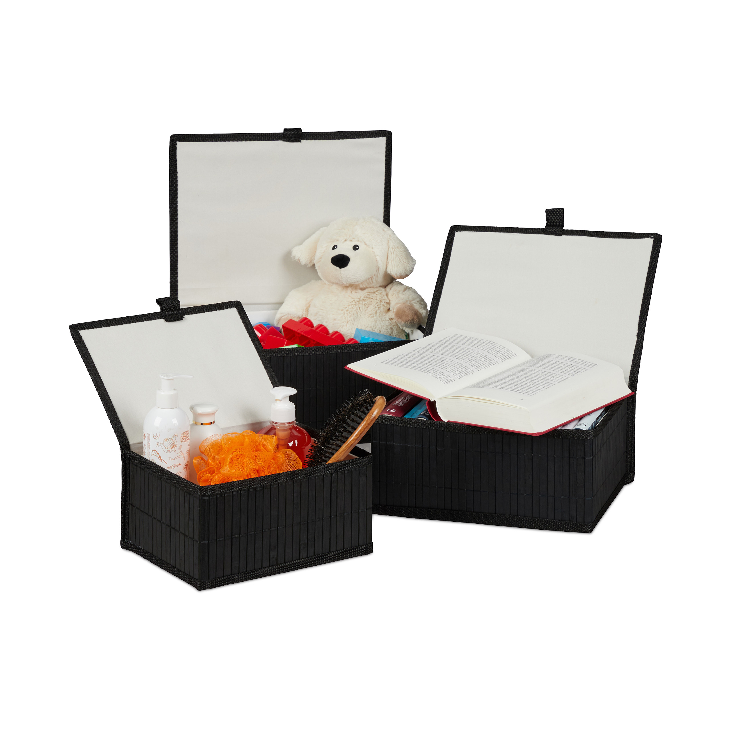 Aufbewahrungskorb 3er Set mit Deckel Aufbewahrungsbox Regalbox Bambus