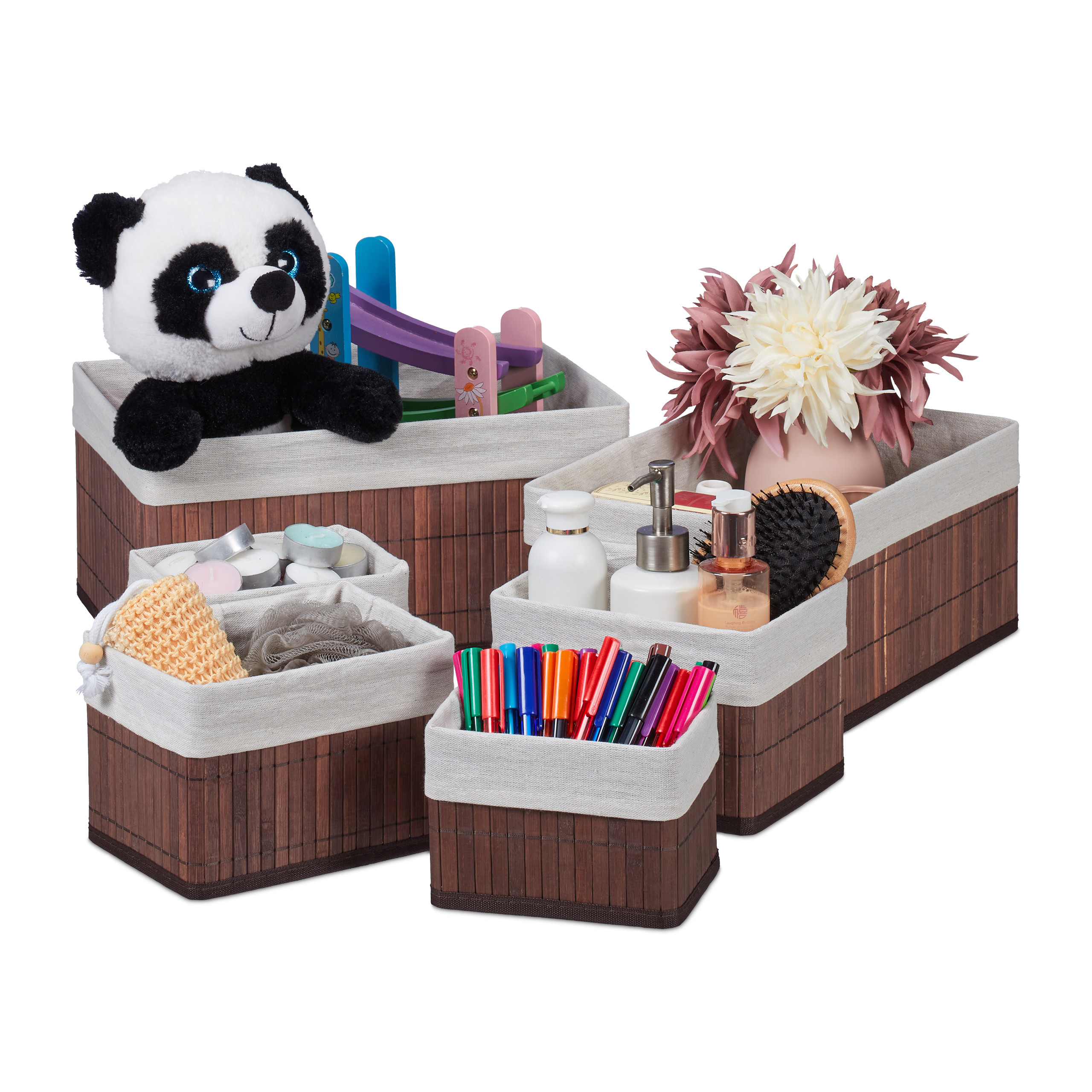 Aufbewahrungskorb 6er Set Stoffbezug Aufbewahrungsbox Regalbox Bambus