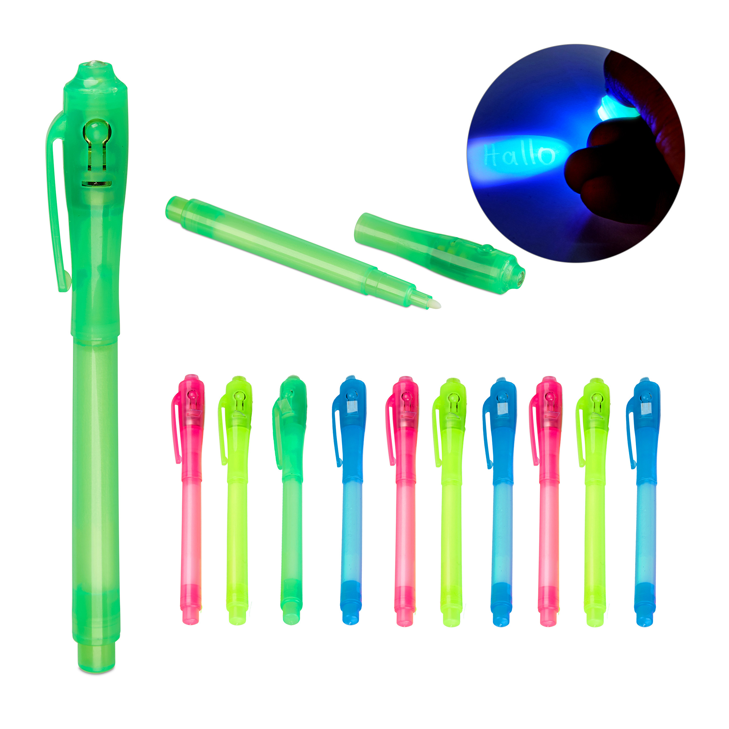 10 x Geheimstifte UV Licht Lampe Geheimstift Zauberstift mit Lampe Spickzettel