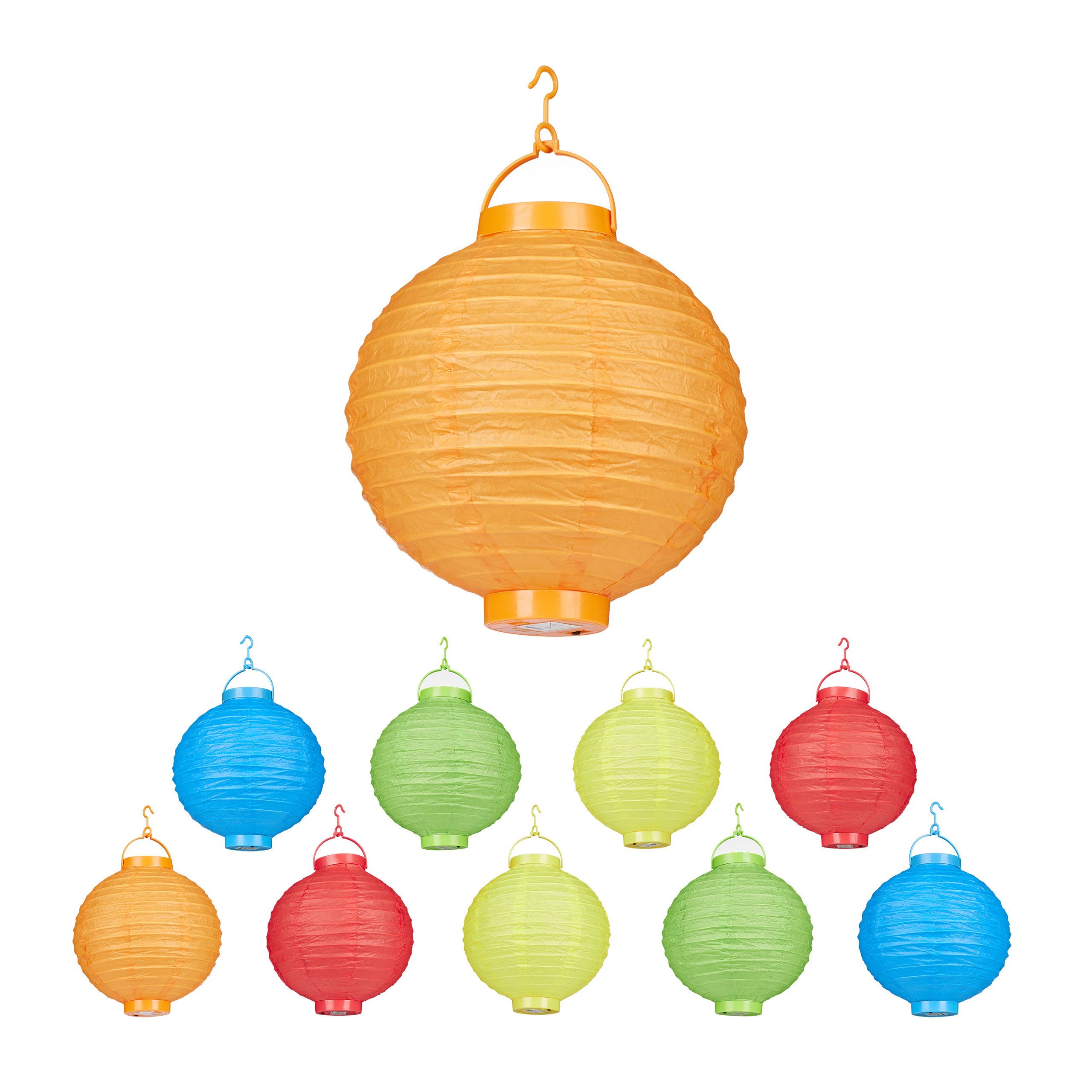 LED Lampions bunt 10 Stück, Lampion Set, Papierlampions rund
