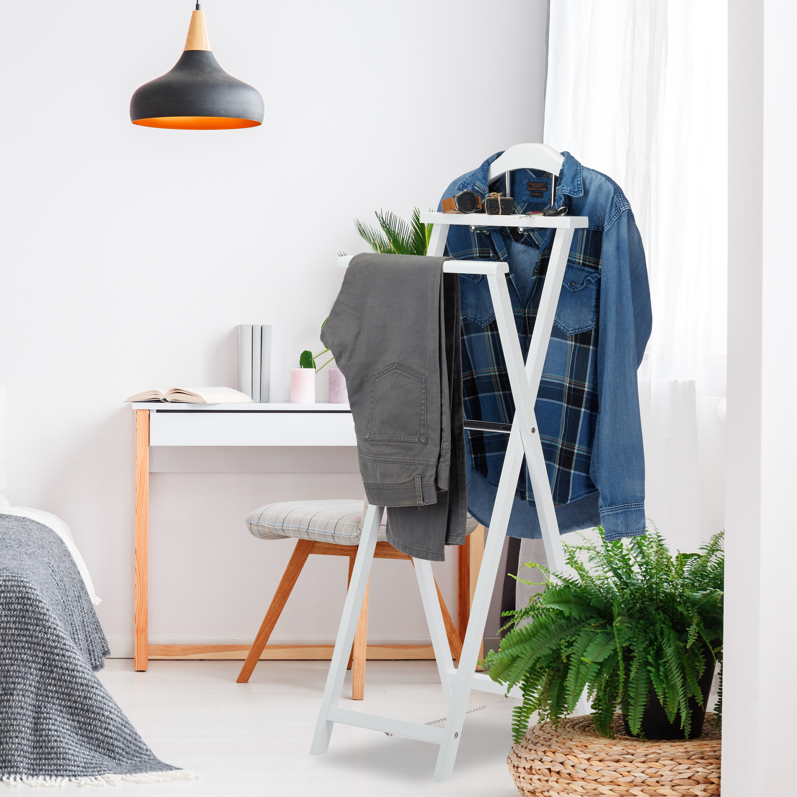 Herrendiener Holz, Kleiderbutler klappbar, Damendiener m. Ablage