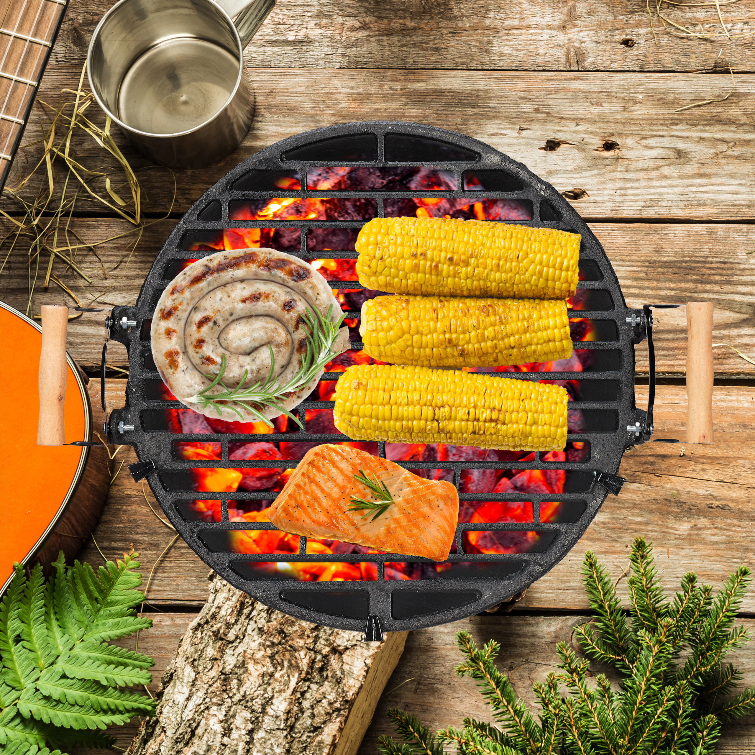 Grillfass charbon de bois grill en fonte de jardin barbecue fassgrill bbq charbon Barbecue Noir