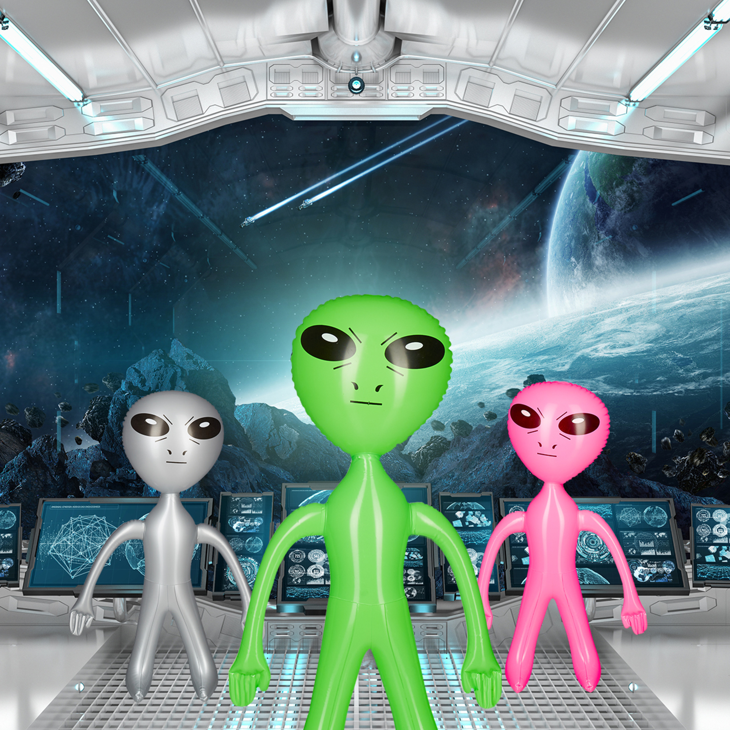 10 x Alien aufblasbar Marsmännchen Aufblasalien Party Deko Wasserspielzeug grün