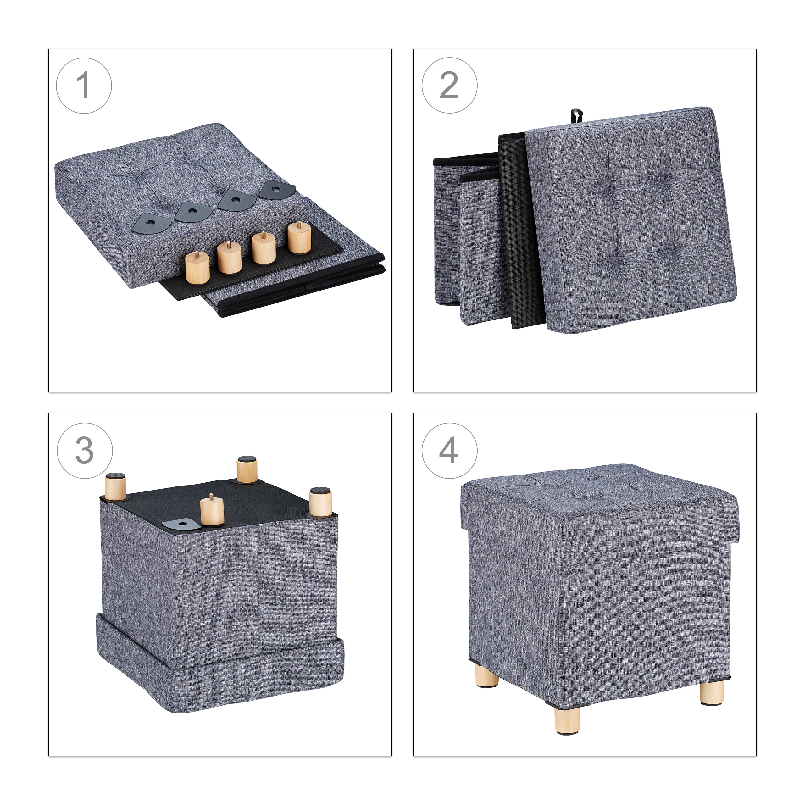 Sitzhocker mit Stauraum, Polsterhocker, Stauhocker, Sitzwürfel Hocker