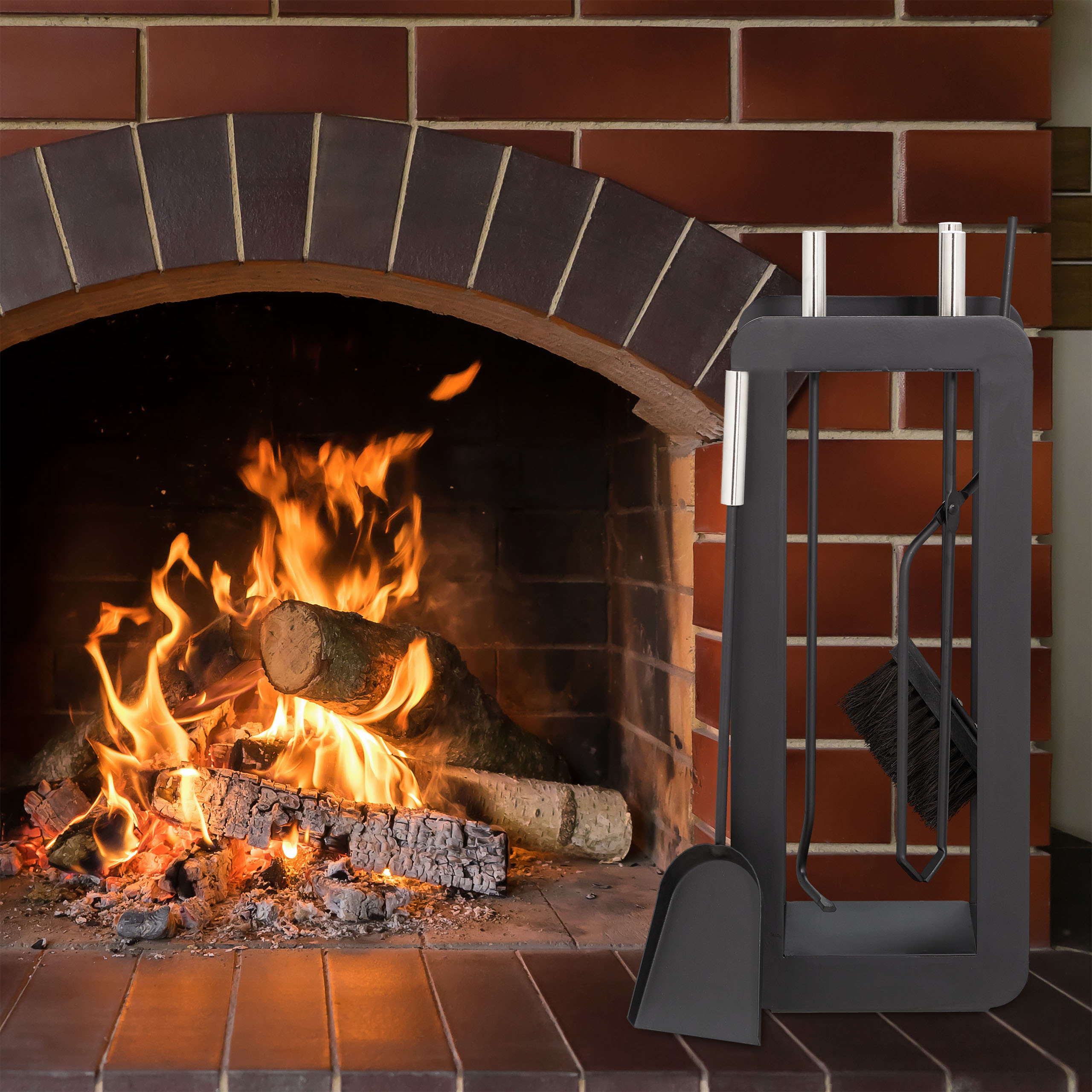 Kaminbesteck schwarz Ofenbesteck modern Halter Edelstahl Kaminzubehör