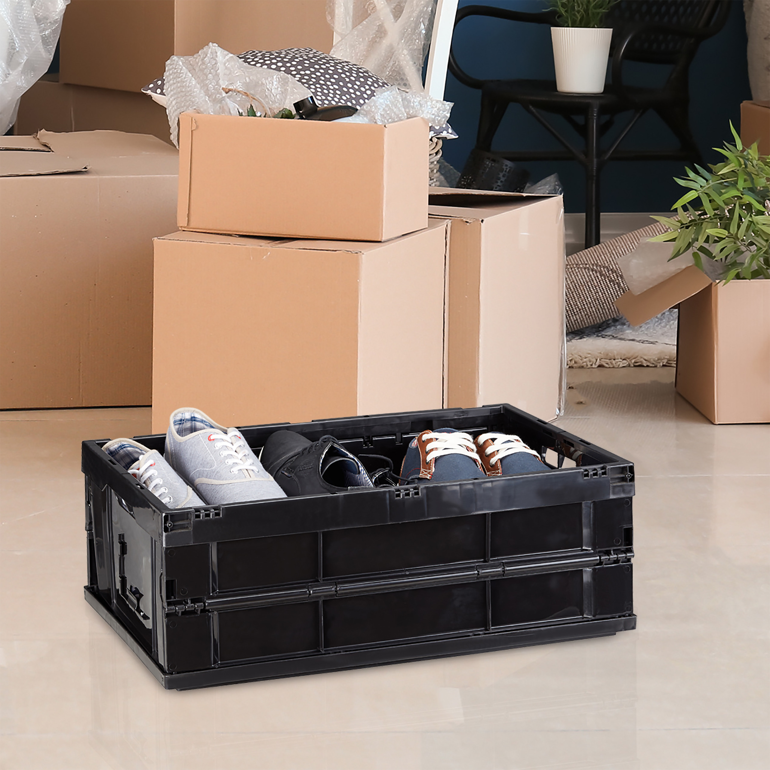 2 x Klappbox grau, Transport Faltbox, Aufbewahrungsbox stabil