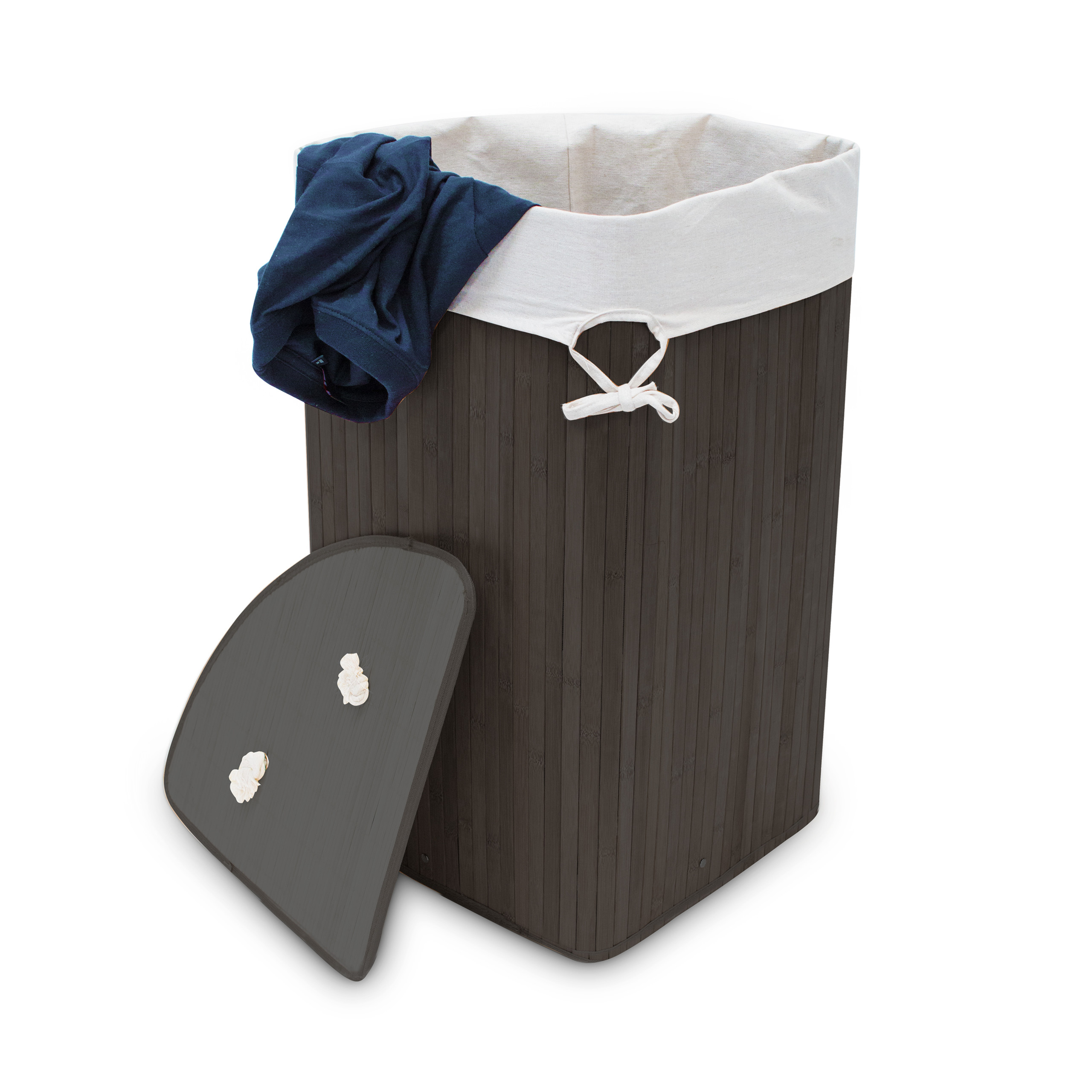 Eckwäschekorb Bambus Wäschesack 60 l Deckel Raumspar Wäschekorb