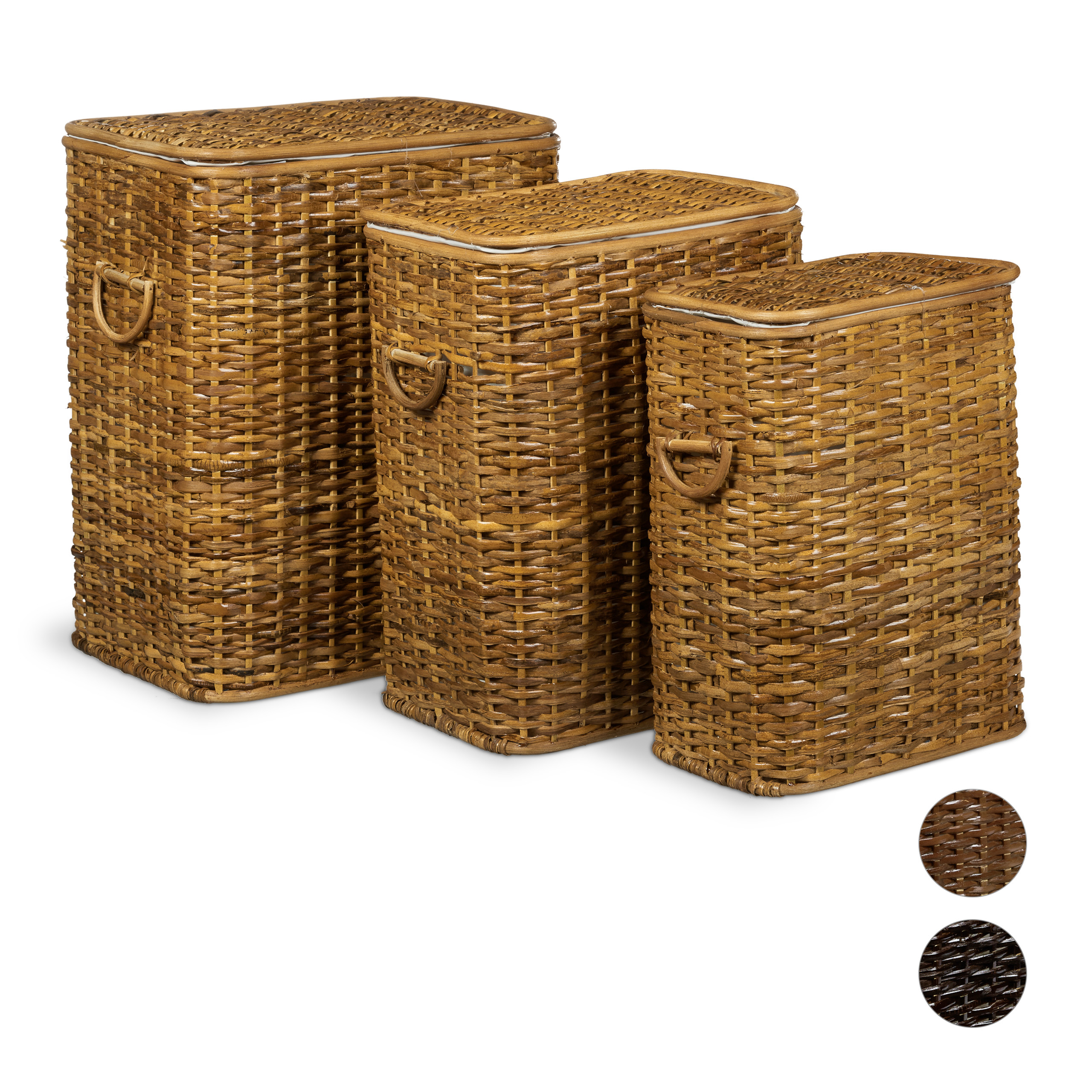 RATTAN LAUNDRY BASKET Set Square 54.5cm 69L Laundry Chest Stackable