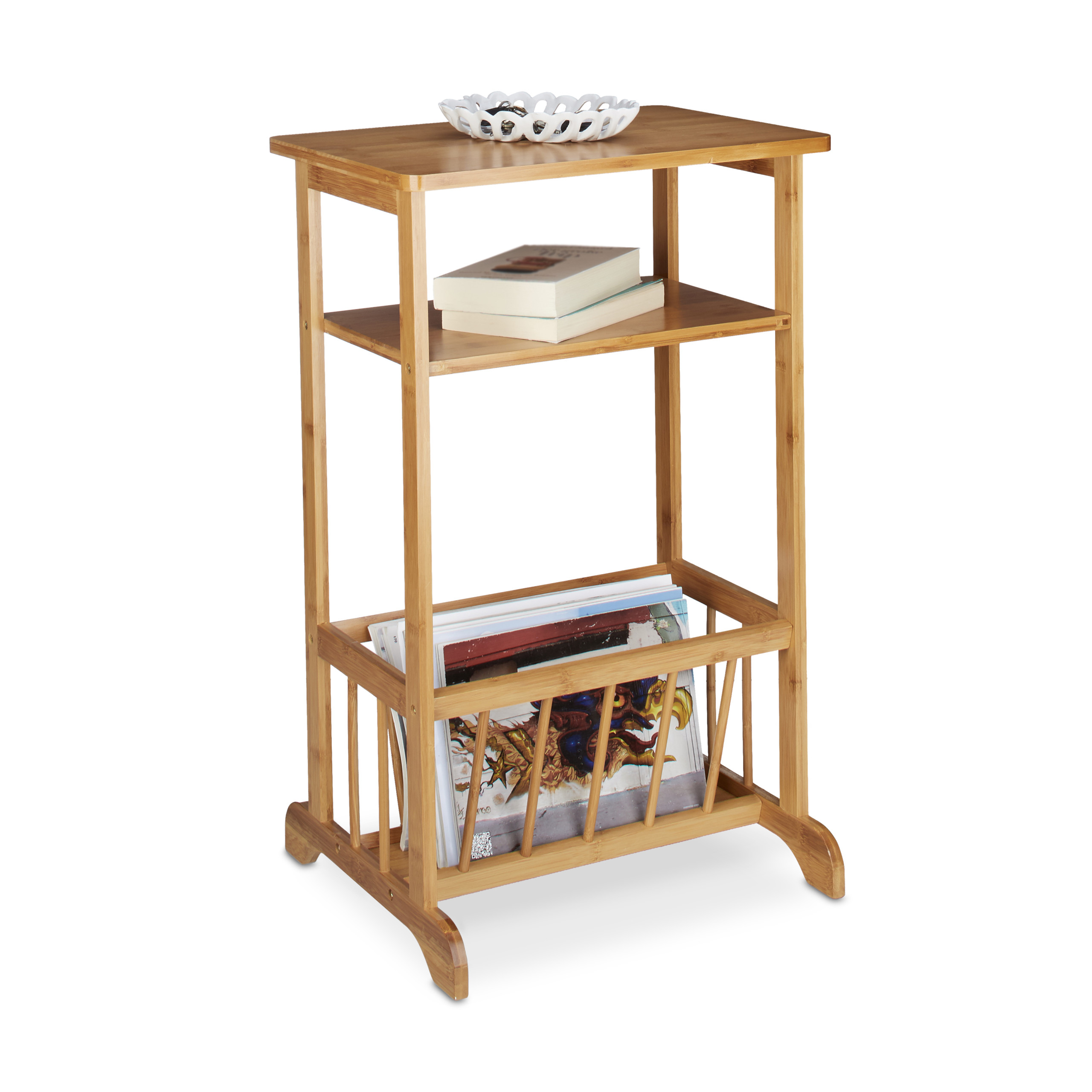 Beistelltisch Magazinhalter Bambus Konsolentisch 2 Ablagen