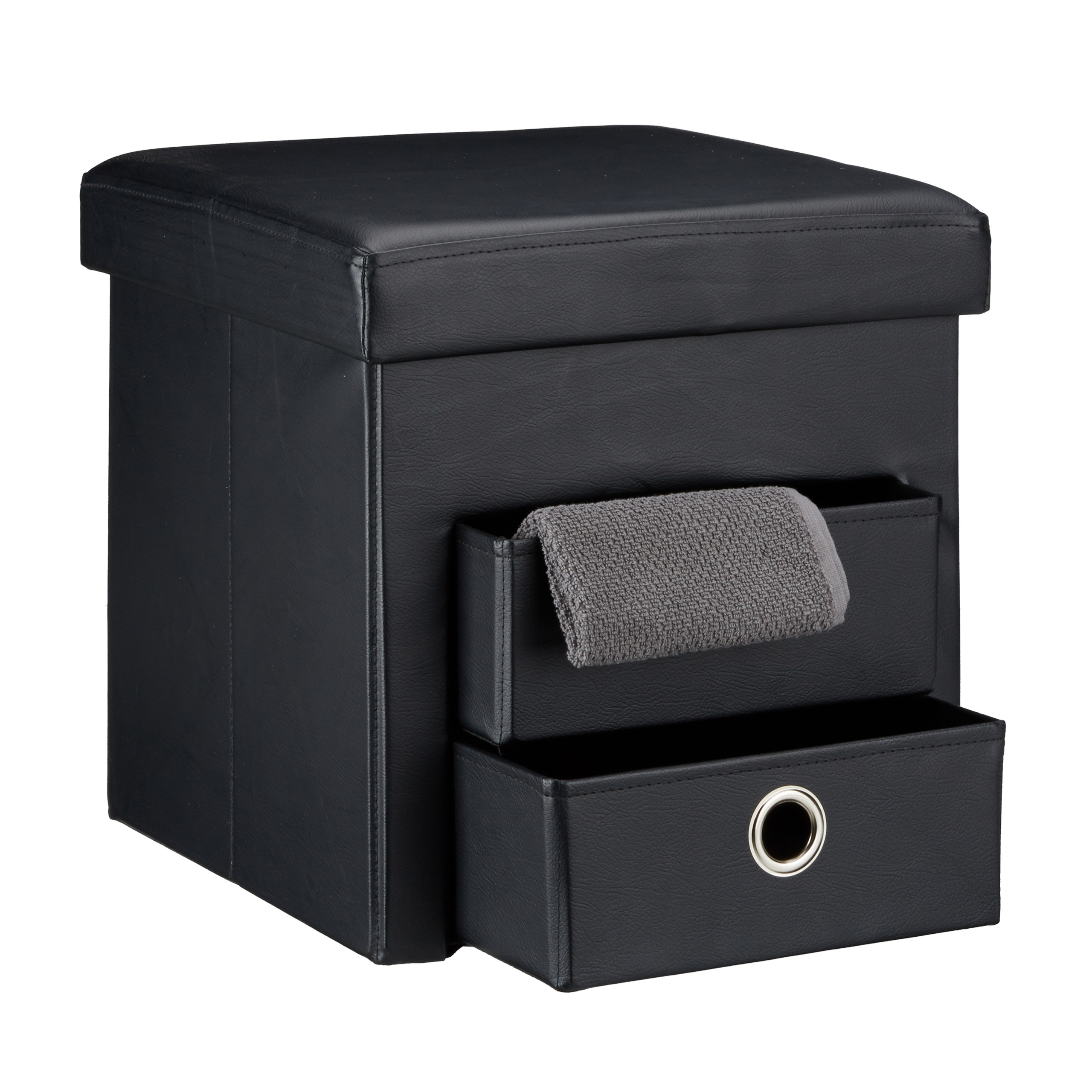 Faltbarer Sitzhocker 2 Fächer Körbe Kunstleder 38 cm Aufbewahrungsbox