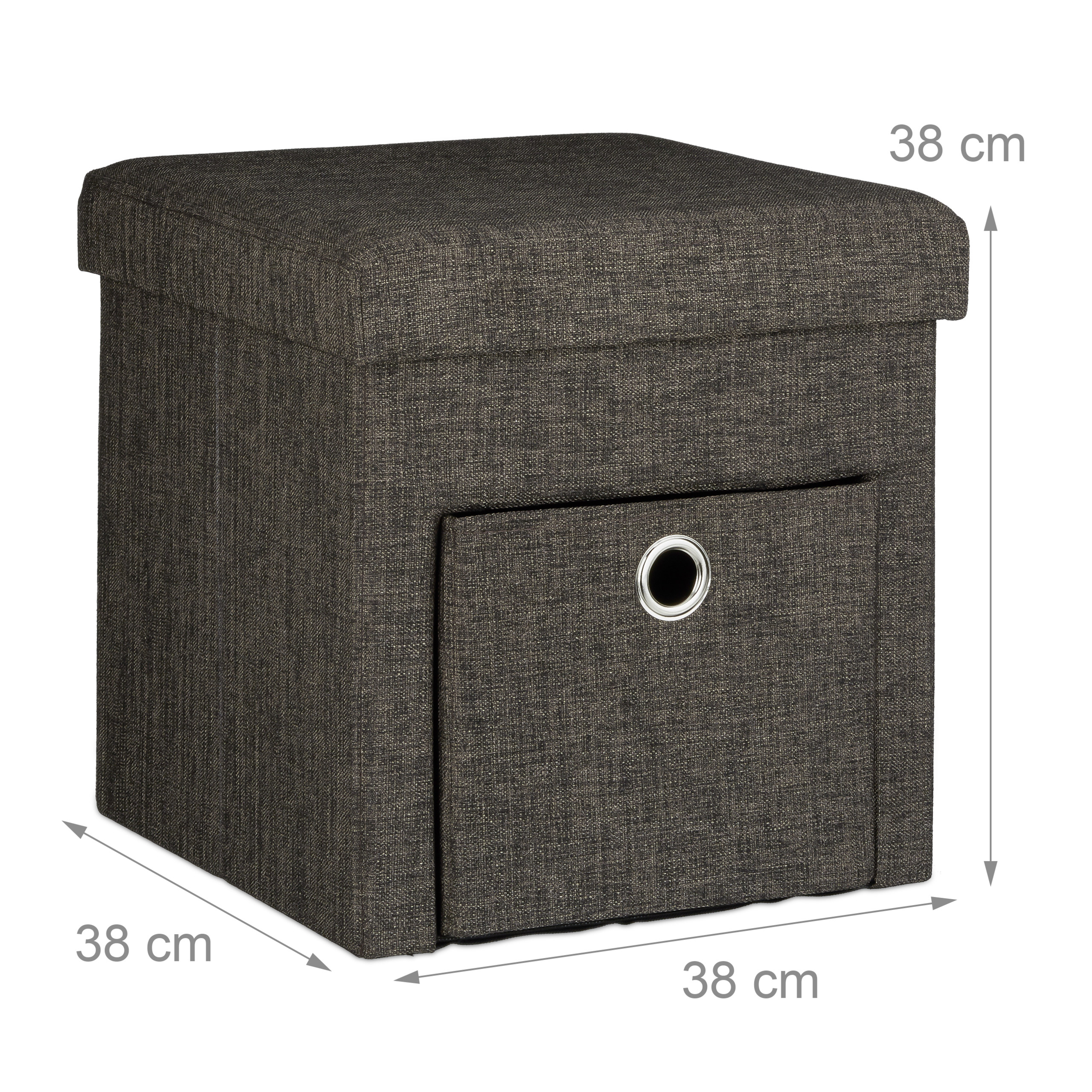 Faltbarer Sitzhocker mit Stauraum mit Fach 38 cm aus Leinen Sitzbank